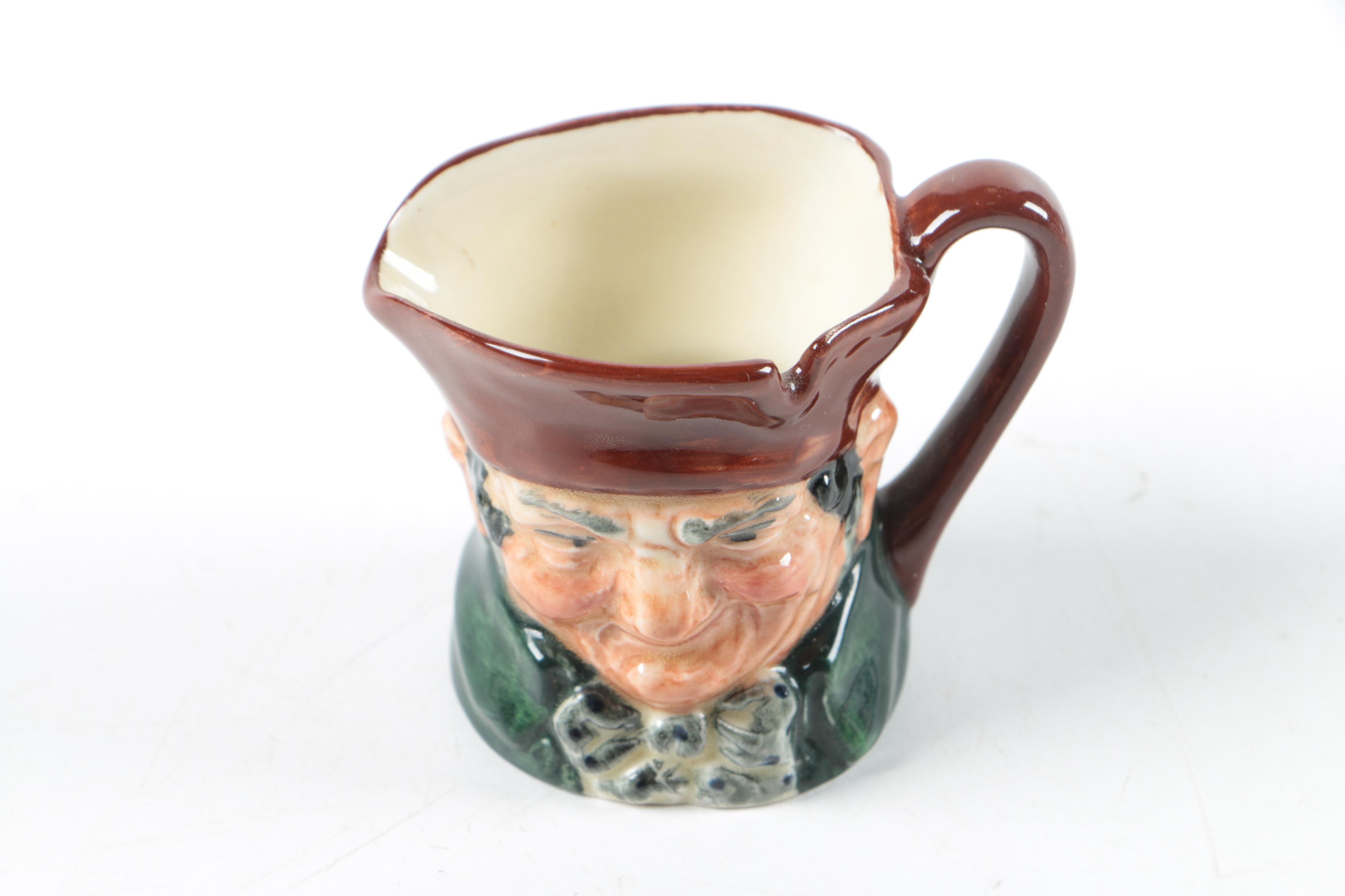 Ceramic Mugs Including Royal Doulton "Old Charley," with Metal Boat
