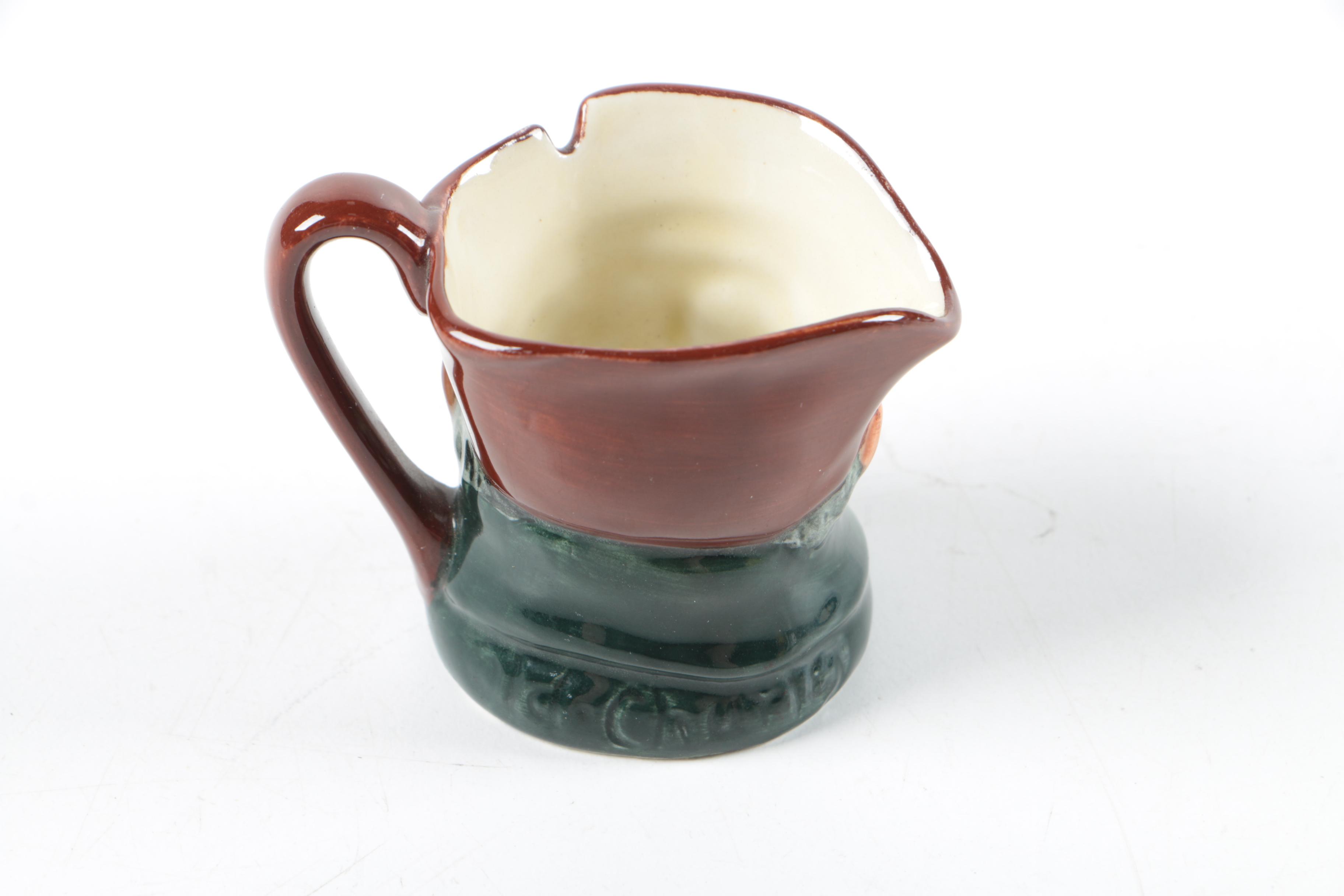 Ceramic Mugs Including Royal Doulton "Old Charley," with Metal Boat