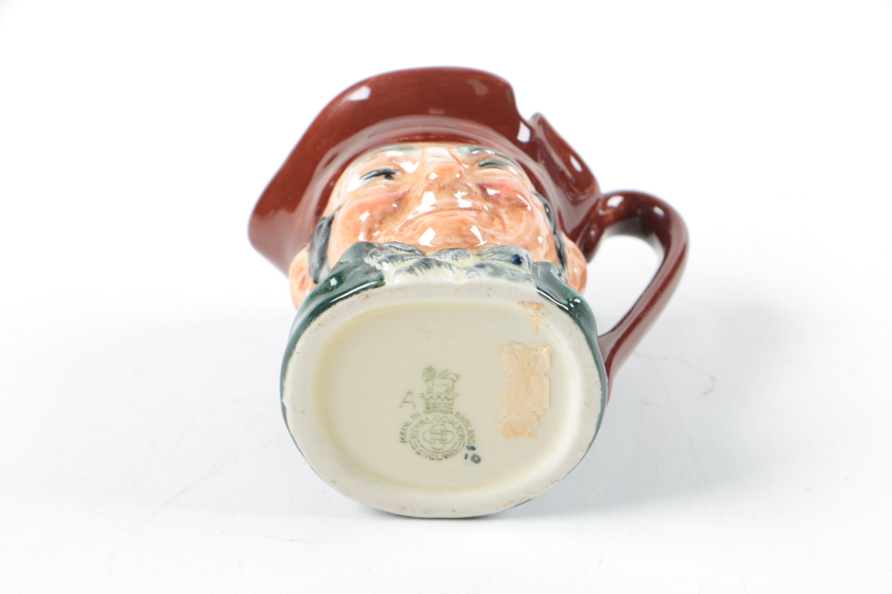 Ceramic Mugs Including Royal Doulton "Old Charley," with Metal Boat