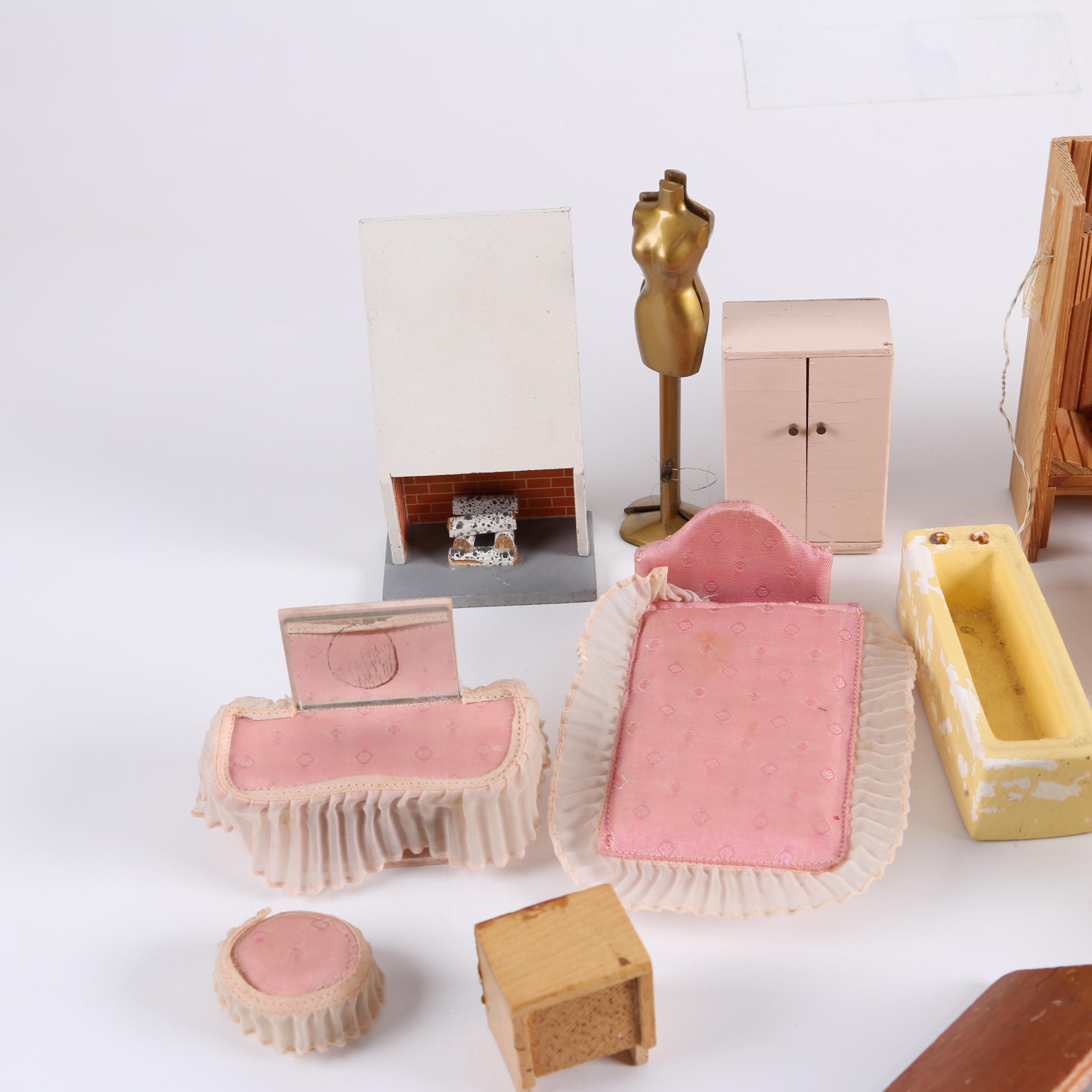 Vintage Dolls and Dollhouse Furniture with Disney "Snow White" Case