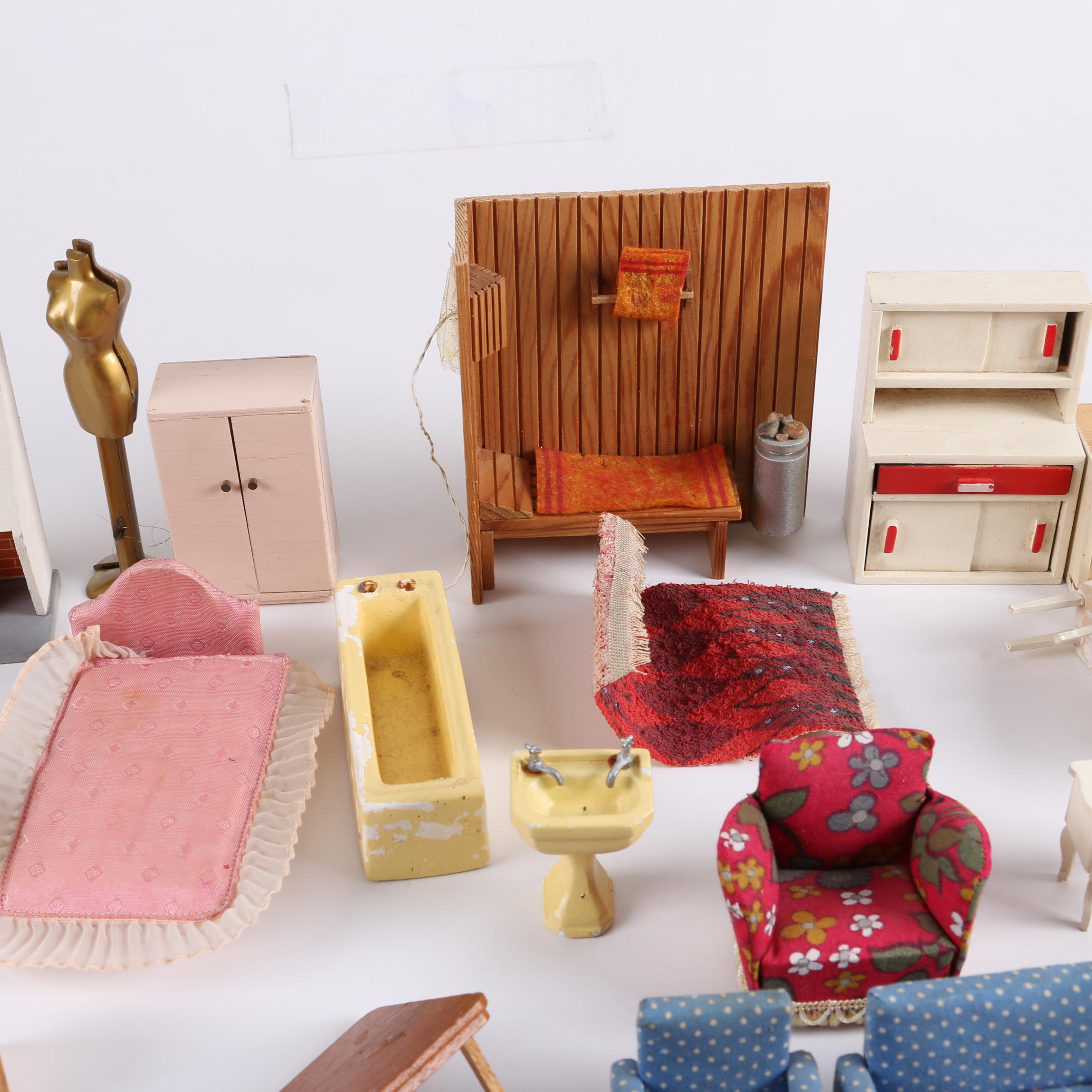 Vintage Dolls and Dollhouse Furniture with Disney "Snow White" Case
