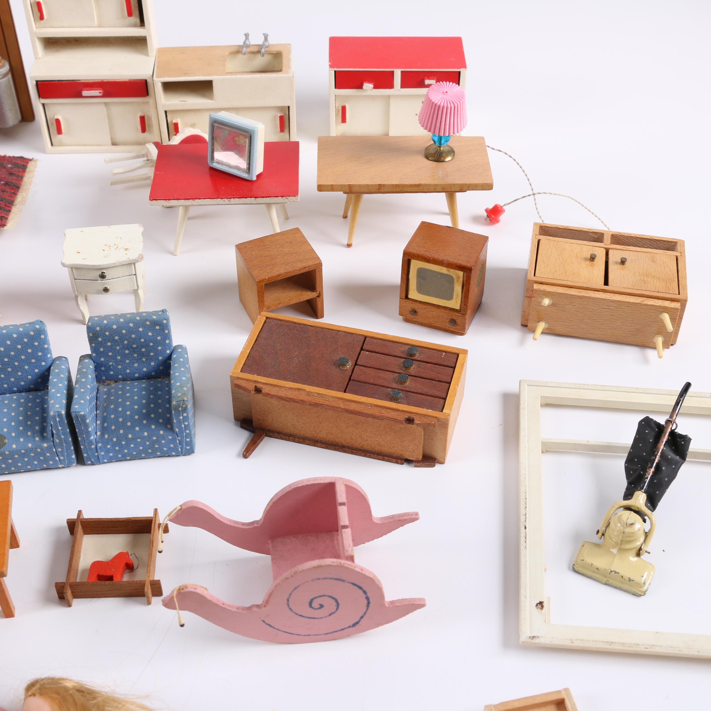 Vintage Dolls and Dollhouse Furniture with Disney "Snow White" Case