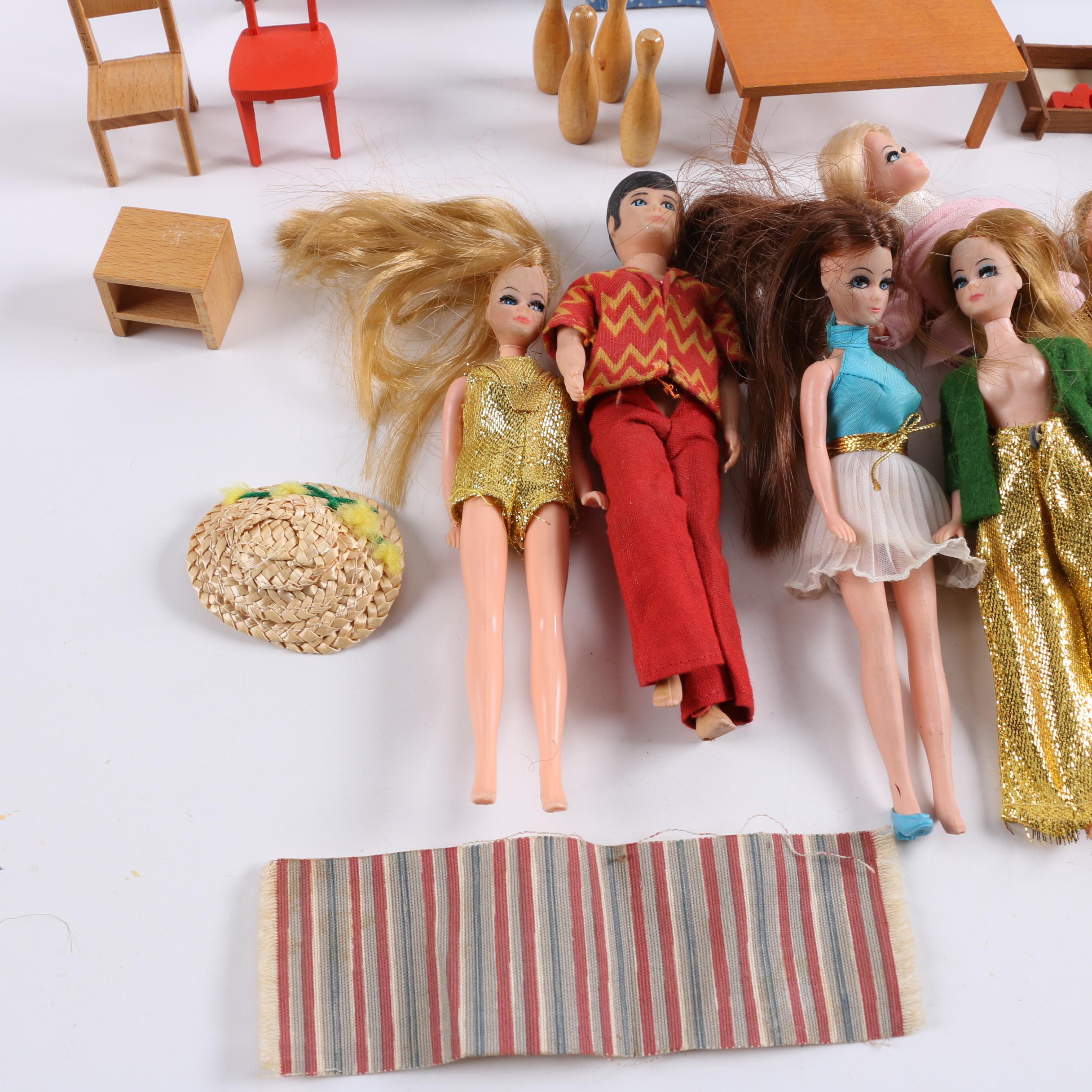 Vintage Dolls and Dollhouse Furniture with Disney "Snow White" Case