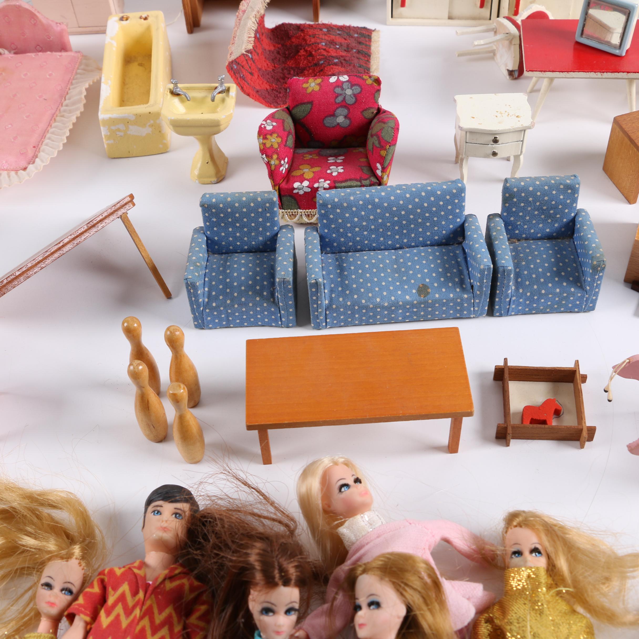 Vintage Dolls and Dollhouse Furniture with Disney "Snow White" Case