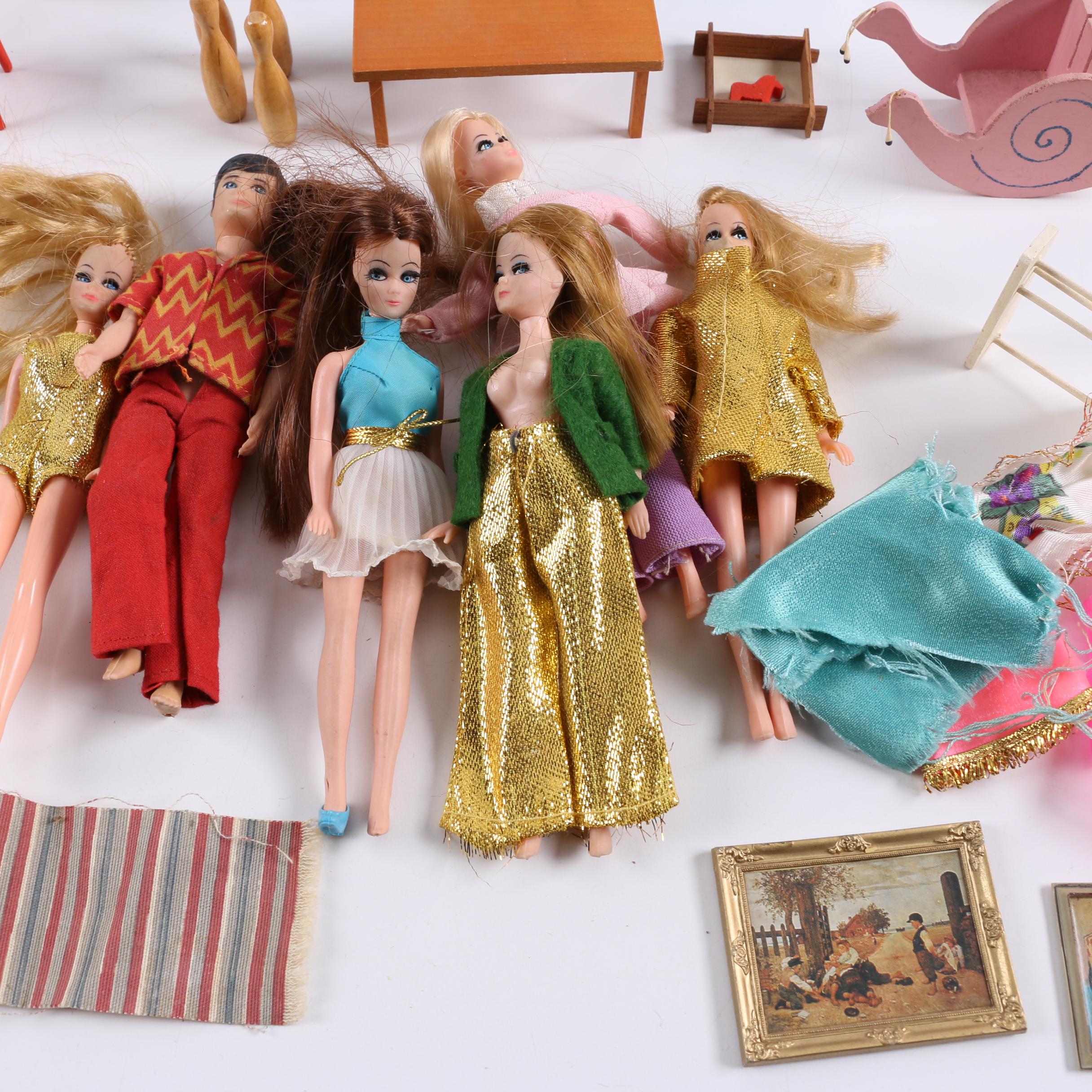 Vintage Dolls and Dollhouse Furniture with Disney "Snow White" Case