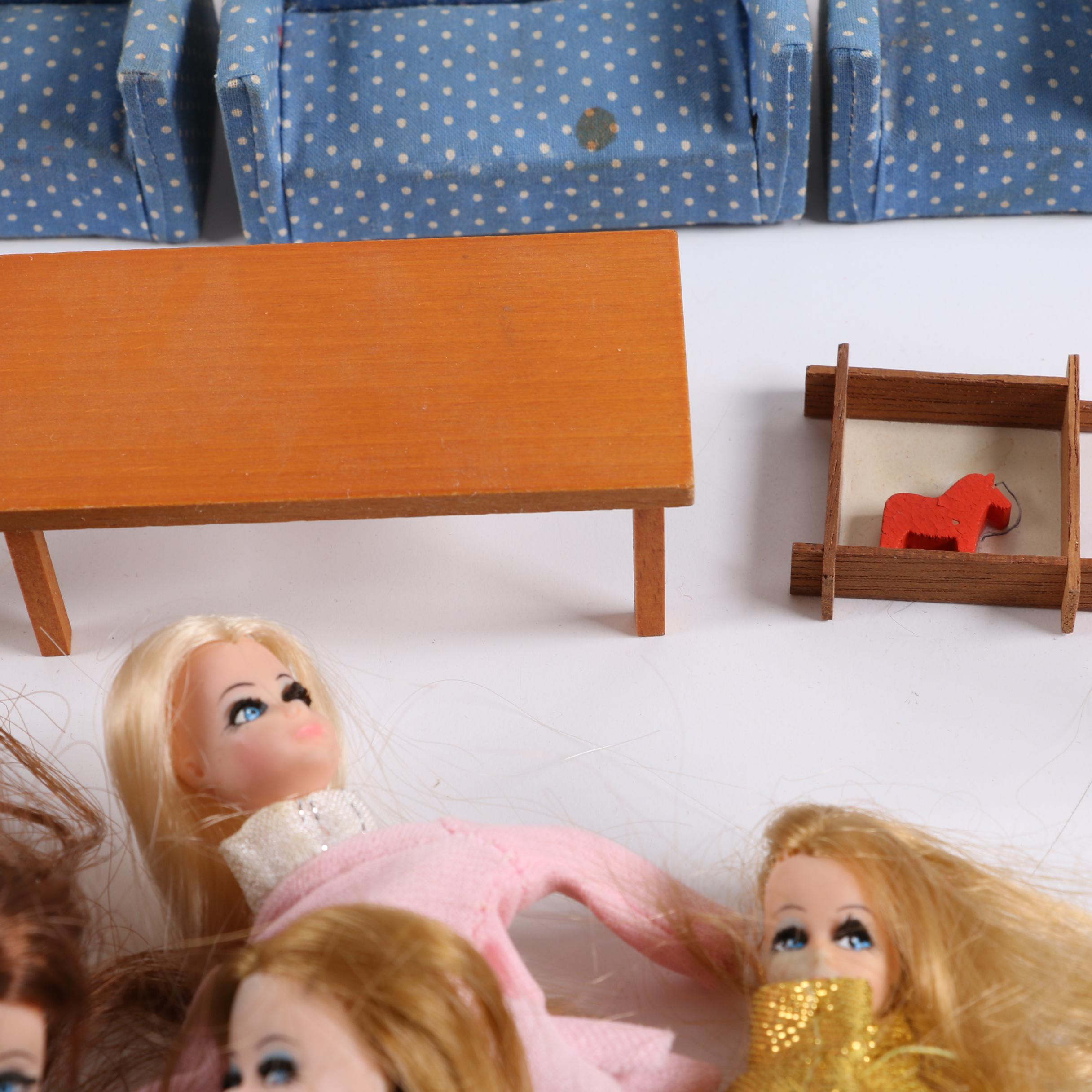 Vintage Dolls and Dollhouse Furniture with Disney "Snow White" Case