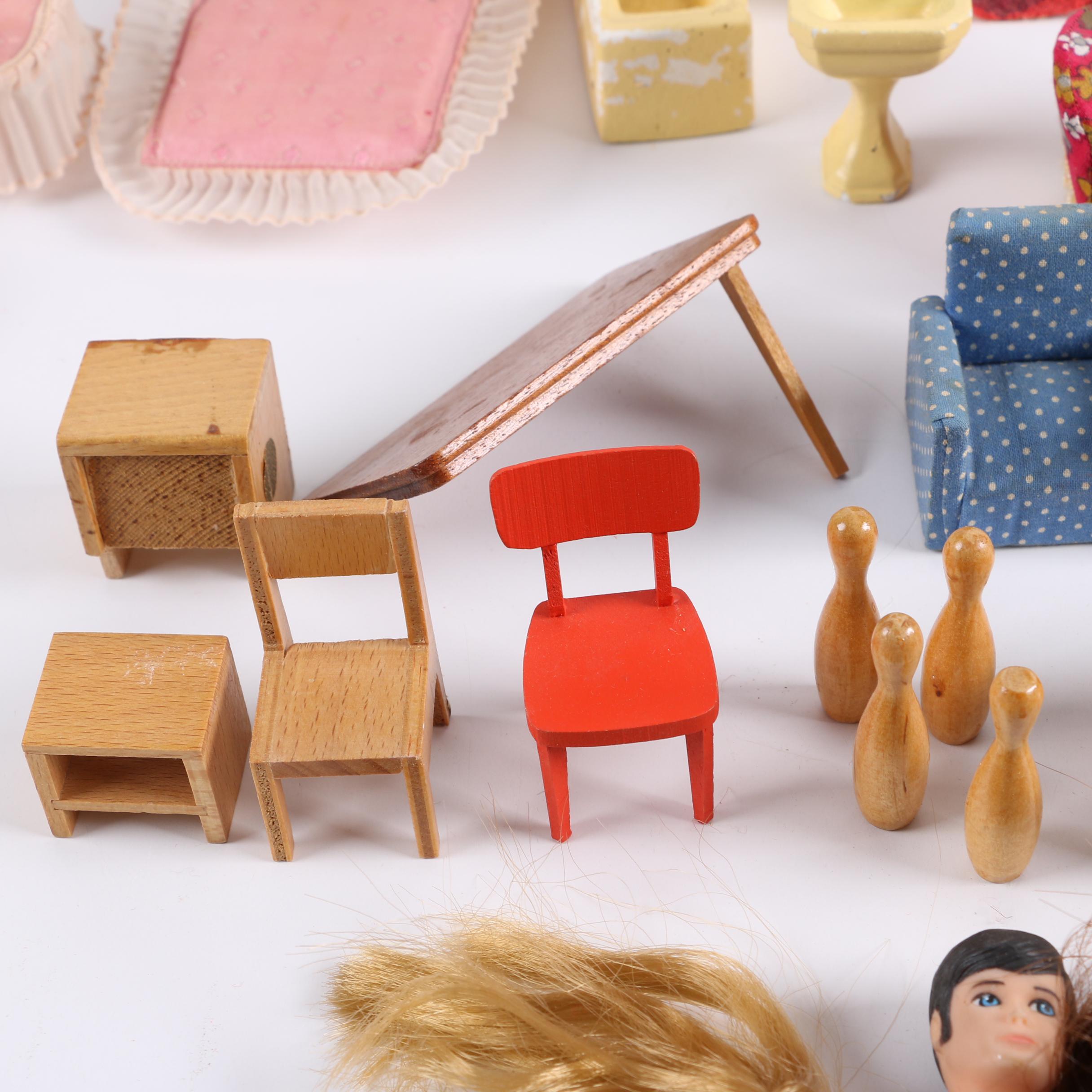 Vintage Dolls and Dollhouse Furniture with Disney "Snow White" Case