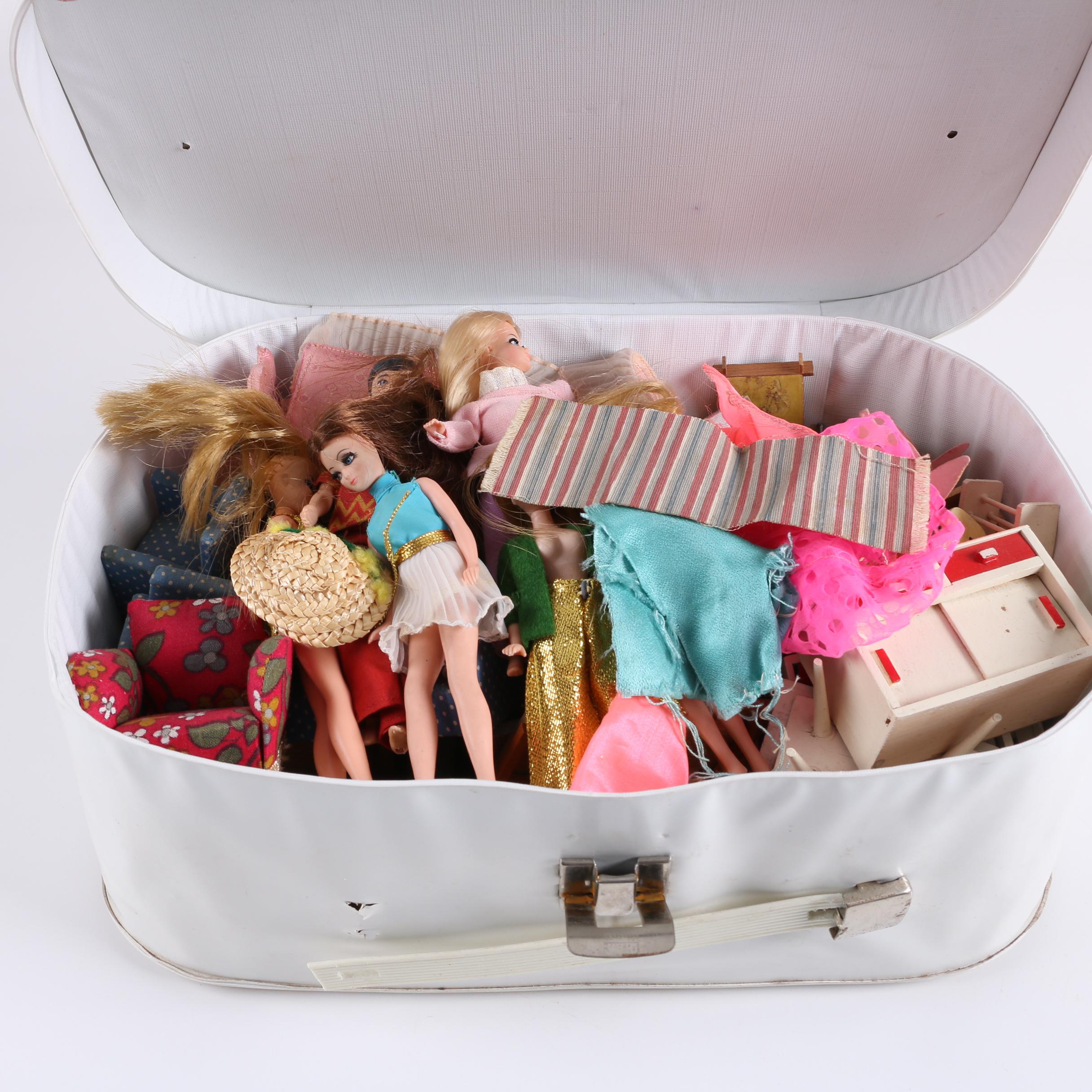 Vintage Dolls and Dollhouse Furniture with Disney "Snow White" Case