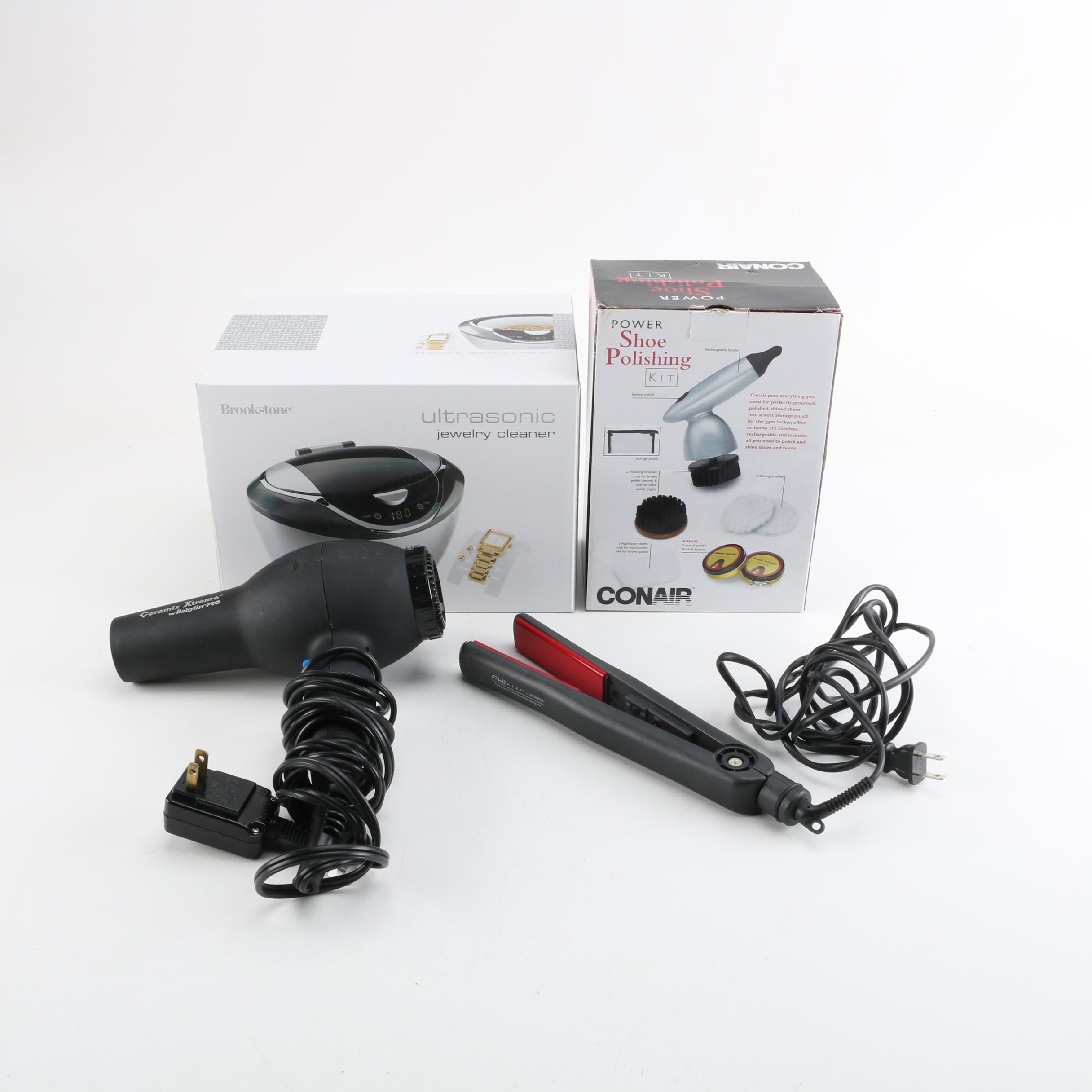 Vanity Appliances Including Brookstone Jewelry Cleaner