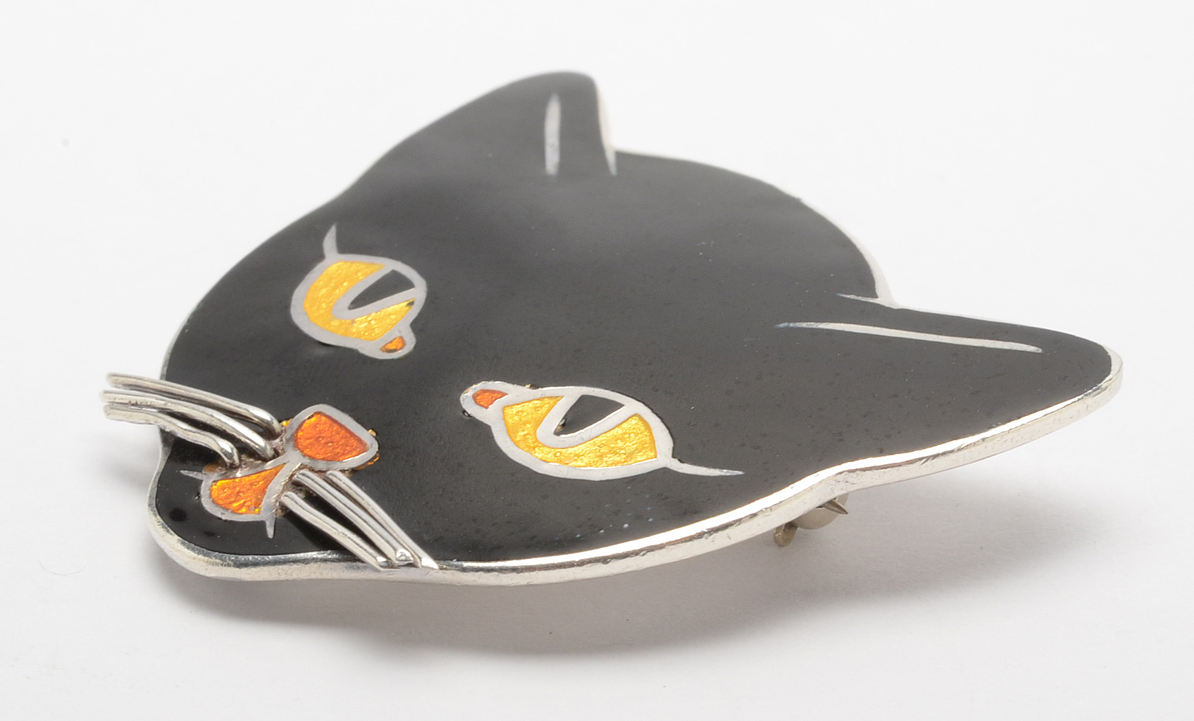 Margot de Taxco Sterling Silver Enamel Cat Brooch
