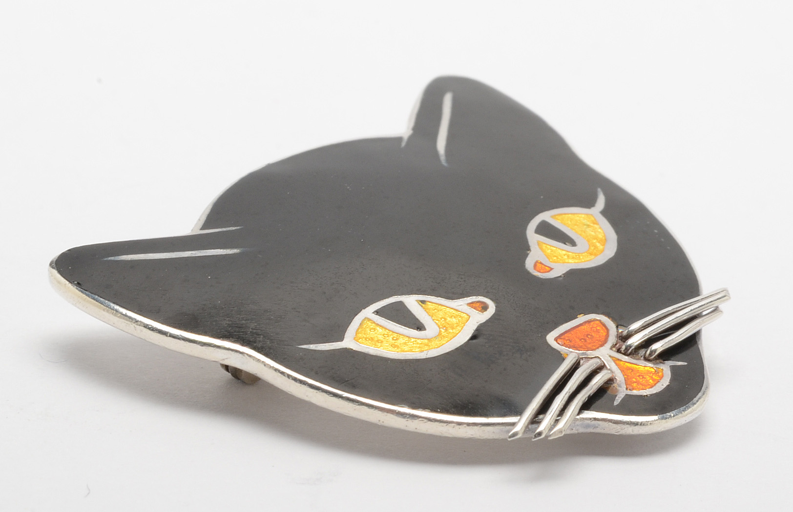 Margot de Taxco Sterling Silver Enamel Cat Brooch