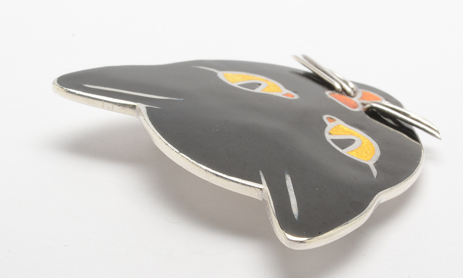 Margot de Taxco Sterling Silver Enamel Cat Brooch