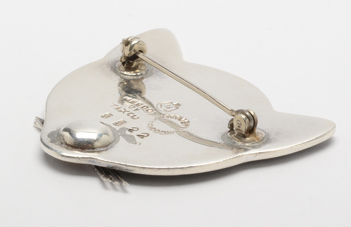 Margot de Taxco Sterling Silver Enamel Cat Brooch