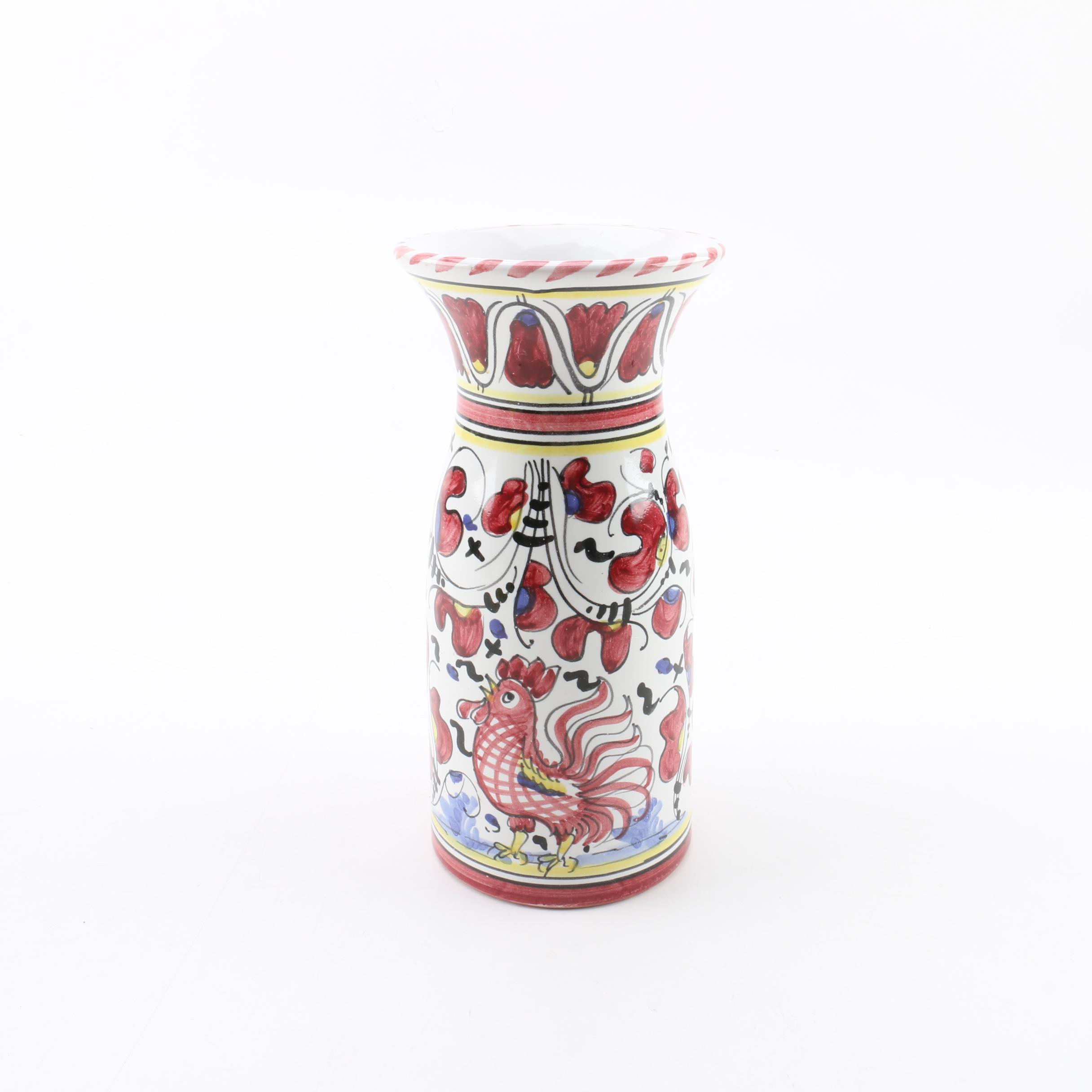Italian Cama Deruta "Red Rooster" Pottery Carafe