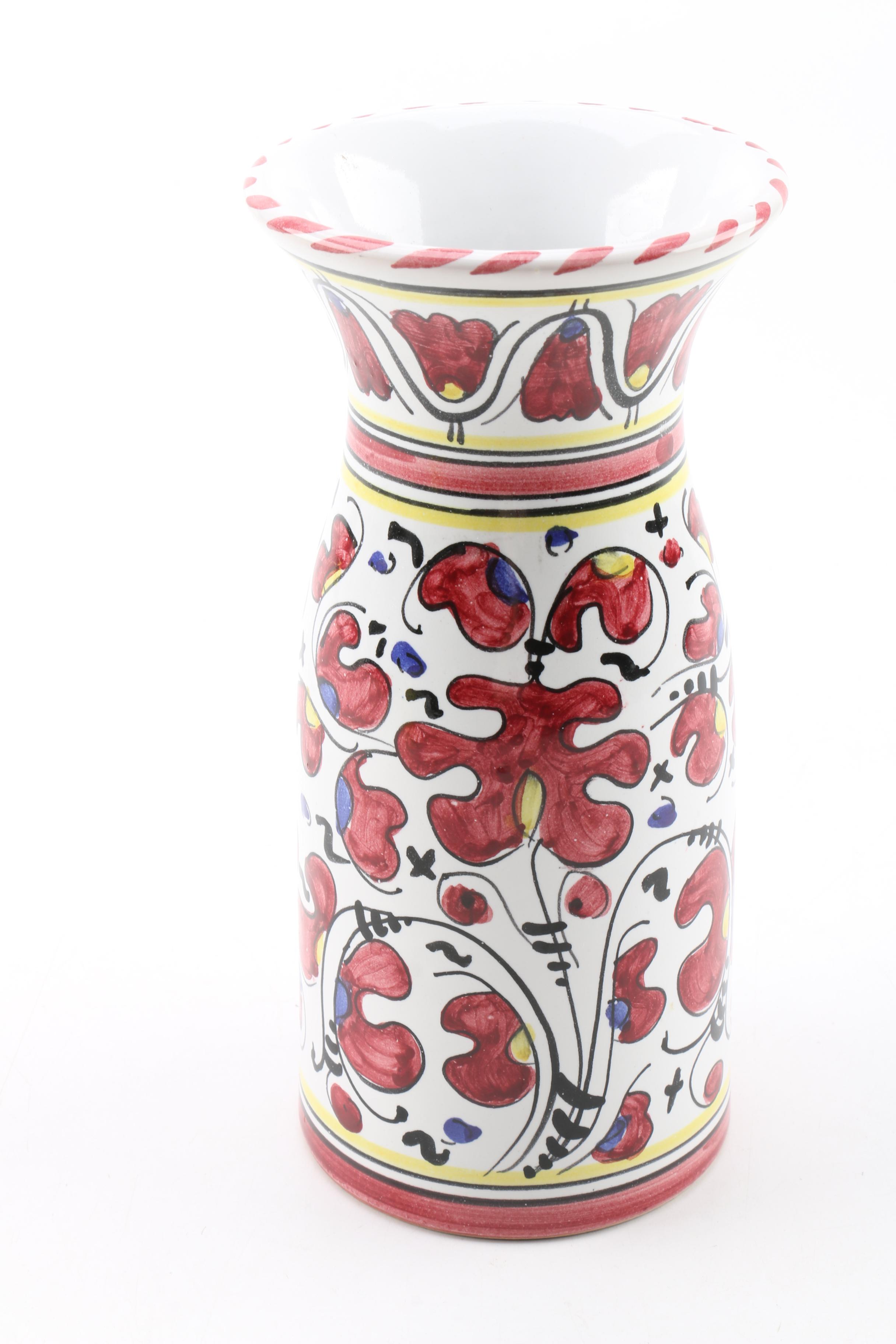 Italian Cama Deruta "Red Rooster" Pottery Carafe