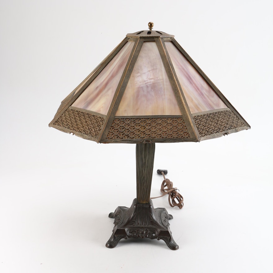 Art Nouveau Style Slag Glass Table Lamp