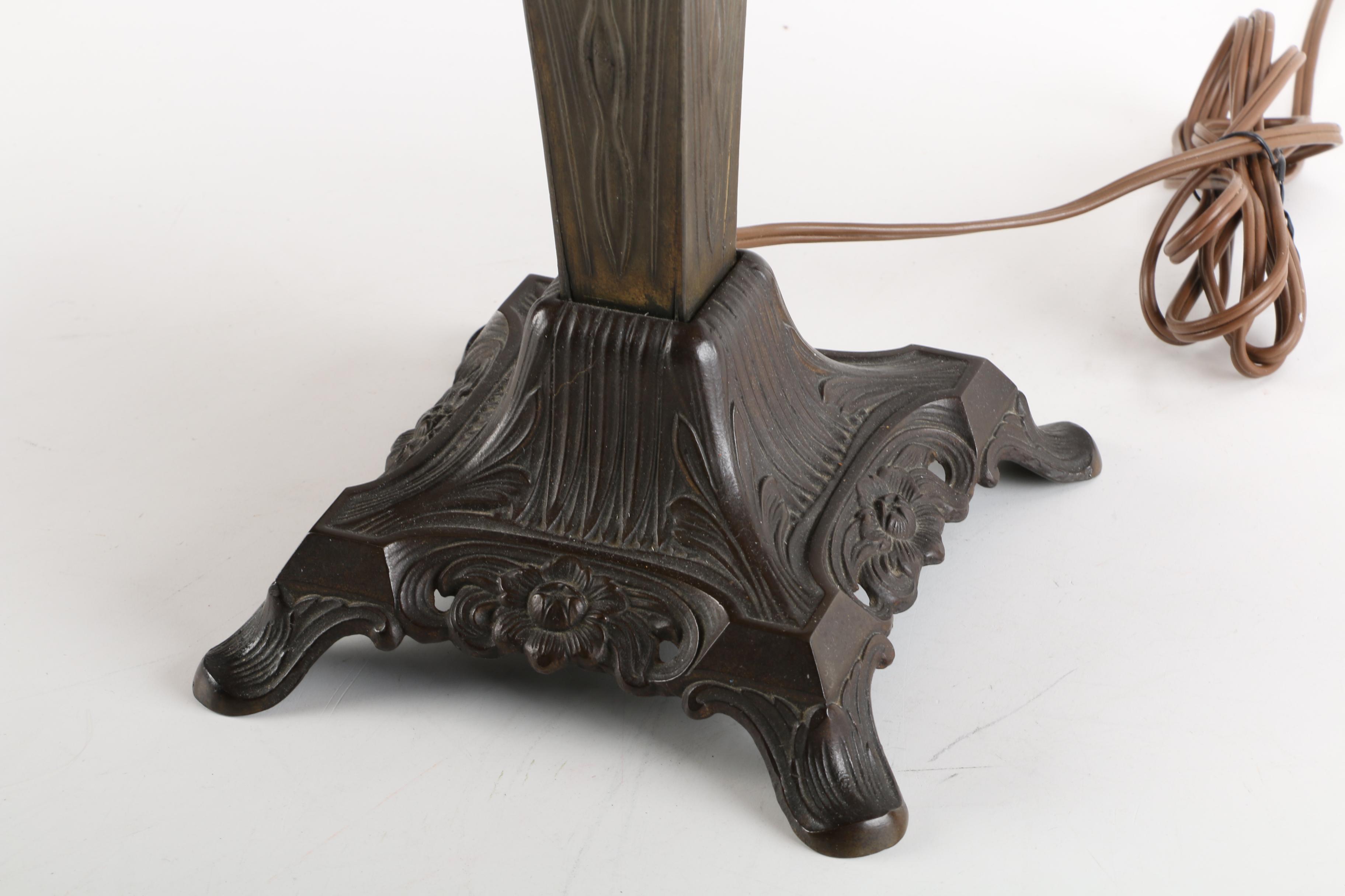 Art Nouveau Style Slag Glass Table Lamp