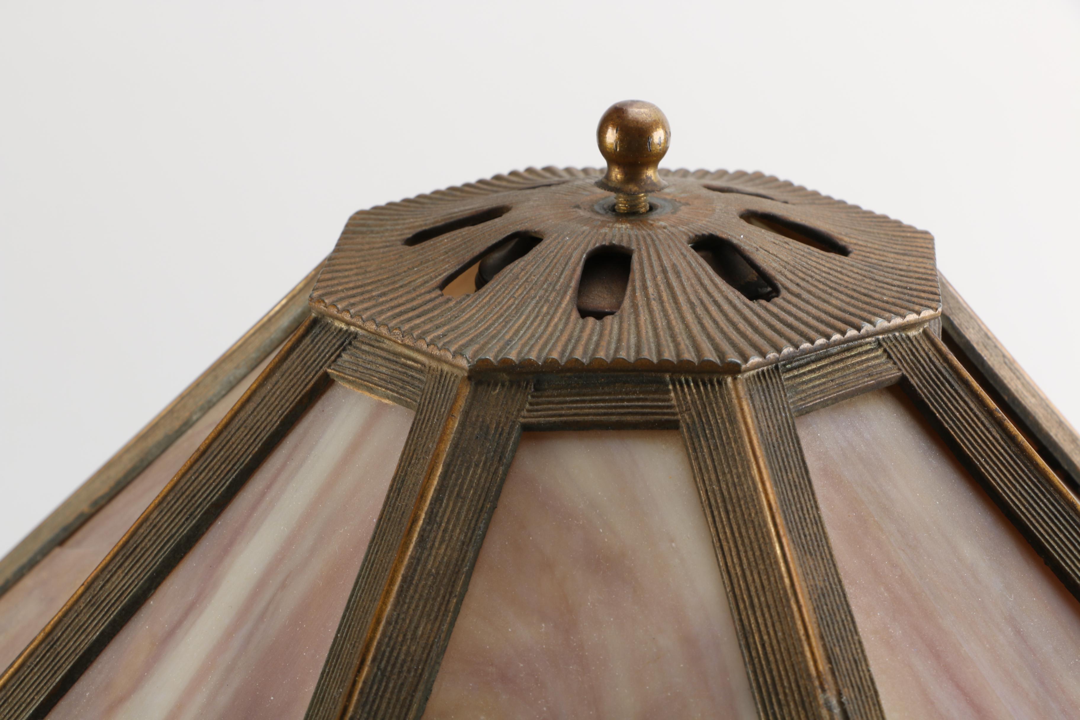 Art Nouveau Style Slag Glass Table Lamp