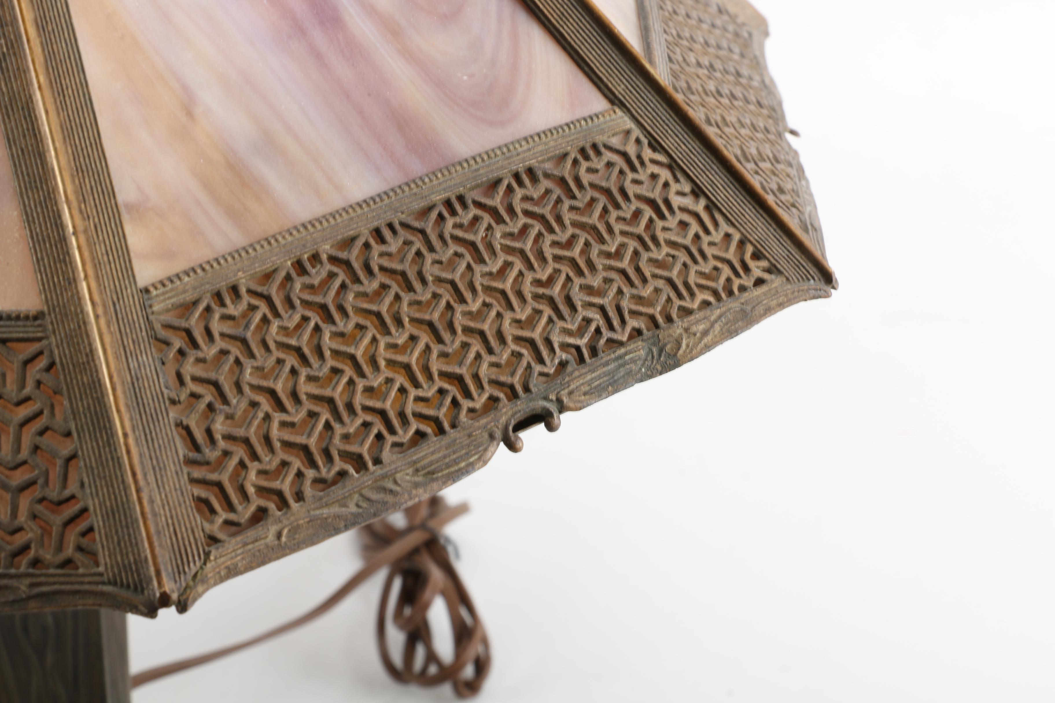 Art Nouveau Style Slag Glass Table Lamp