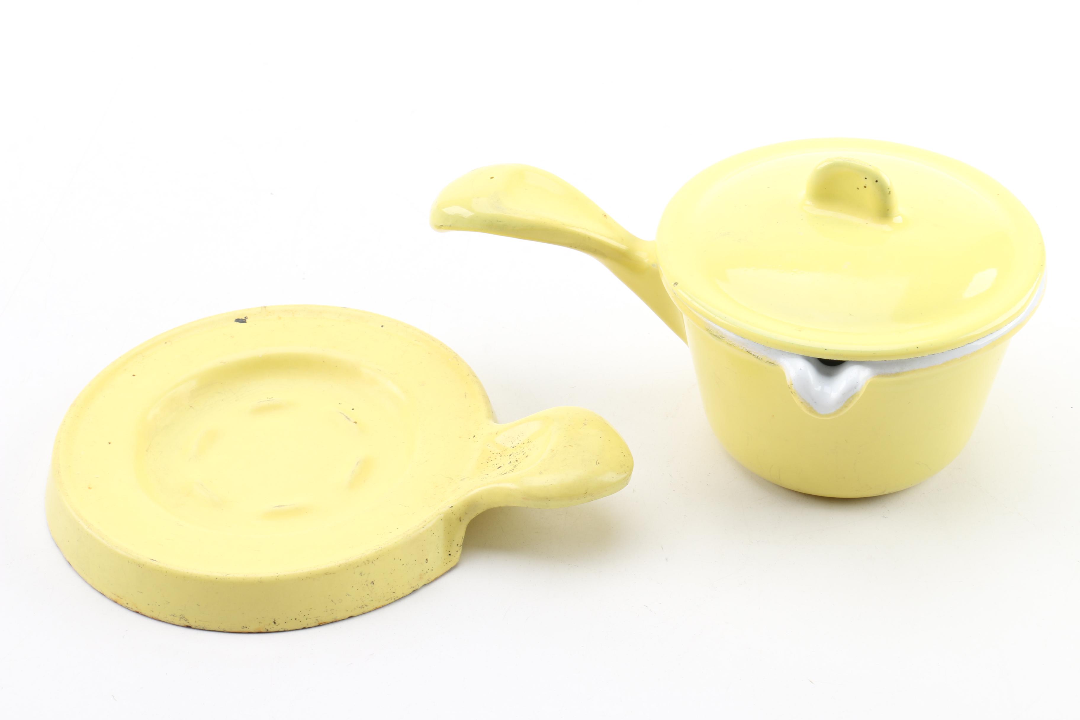 Vintage Descoware Enameled Cast Iron Sauce Pot