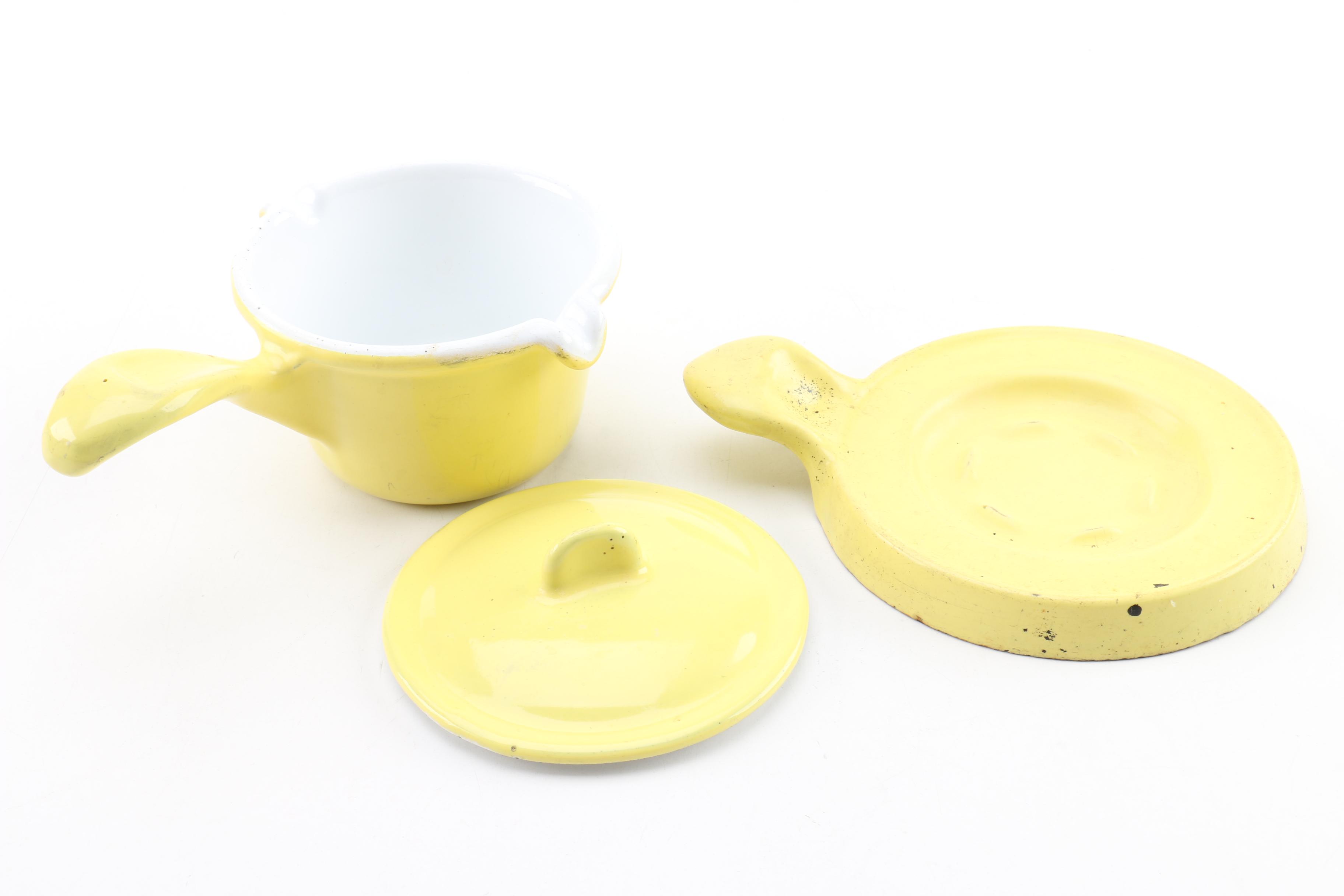 Vintage Descoware Enameled Cast Iron Sauce Pot