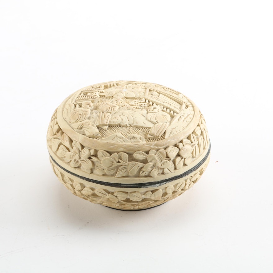 Chinese Carved Resin Trinket Box