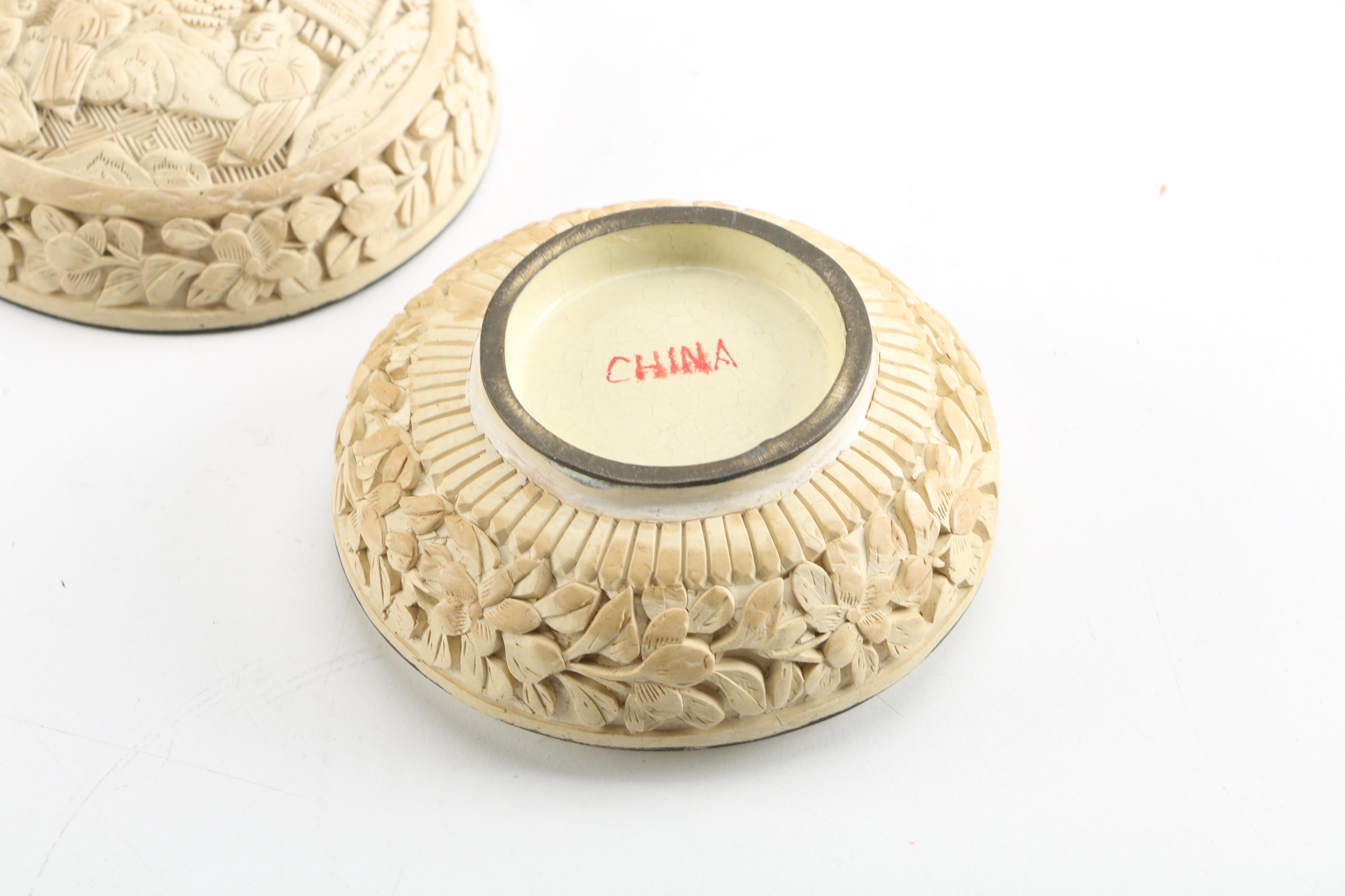Chinese Carved Resin Trinket Box