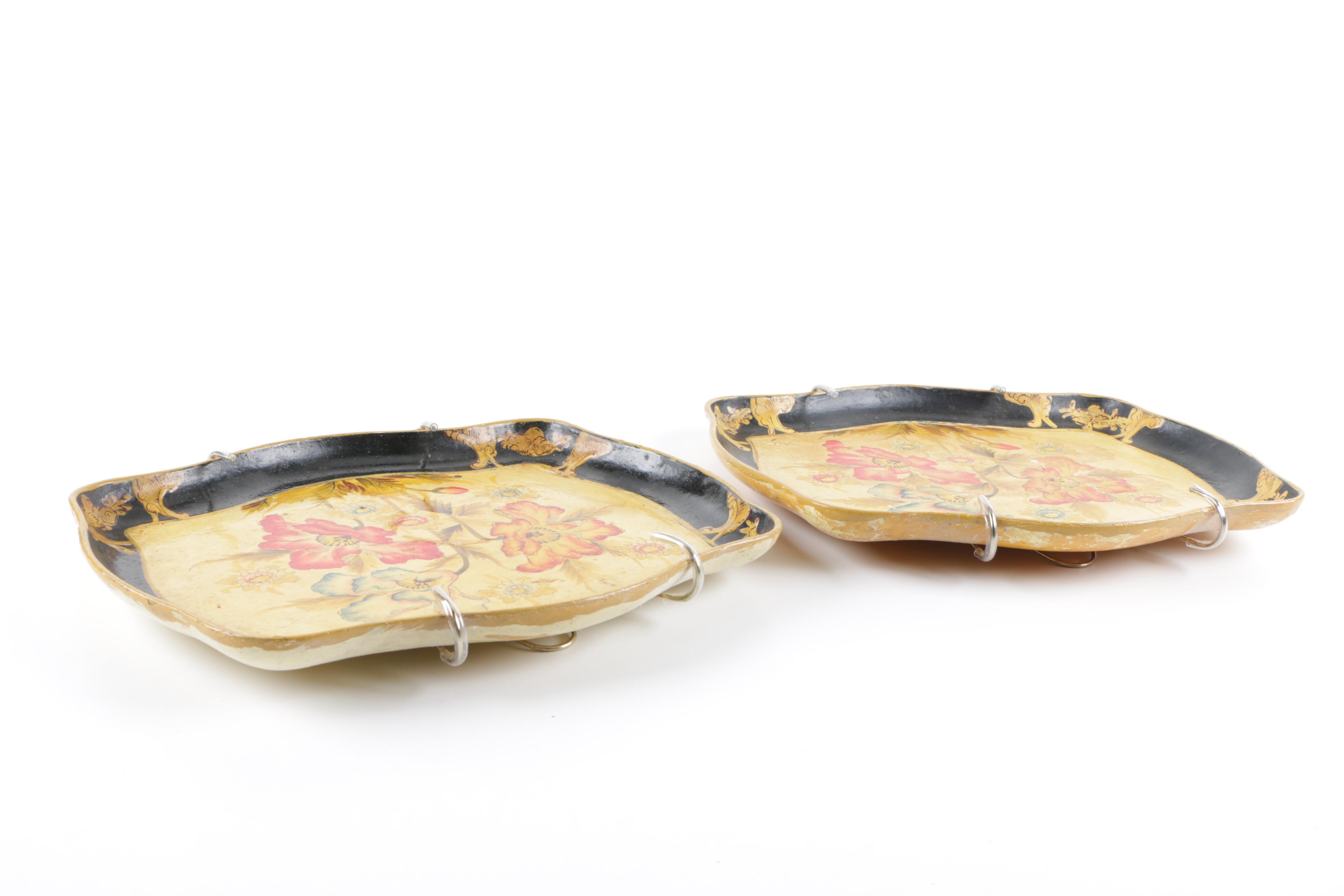 Hand-Painted Wooden Trays with Hanging Hardware