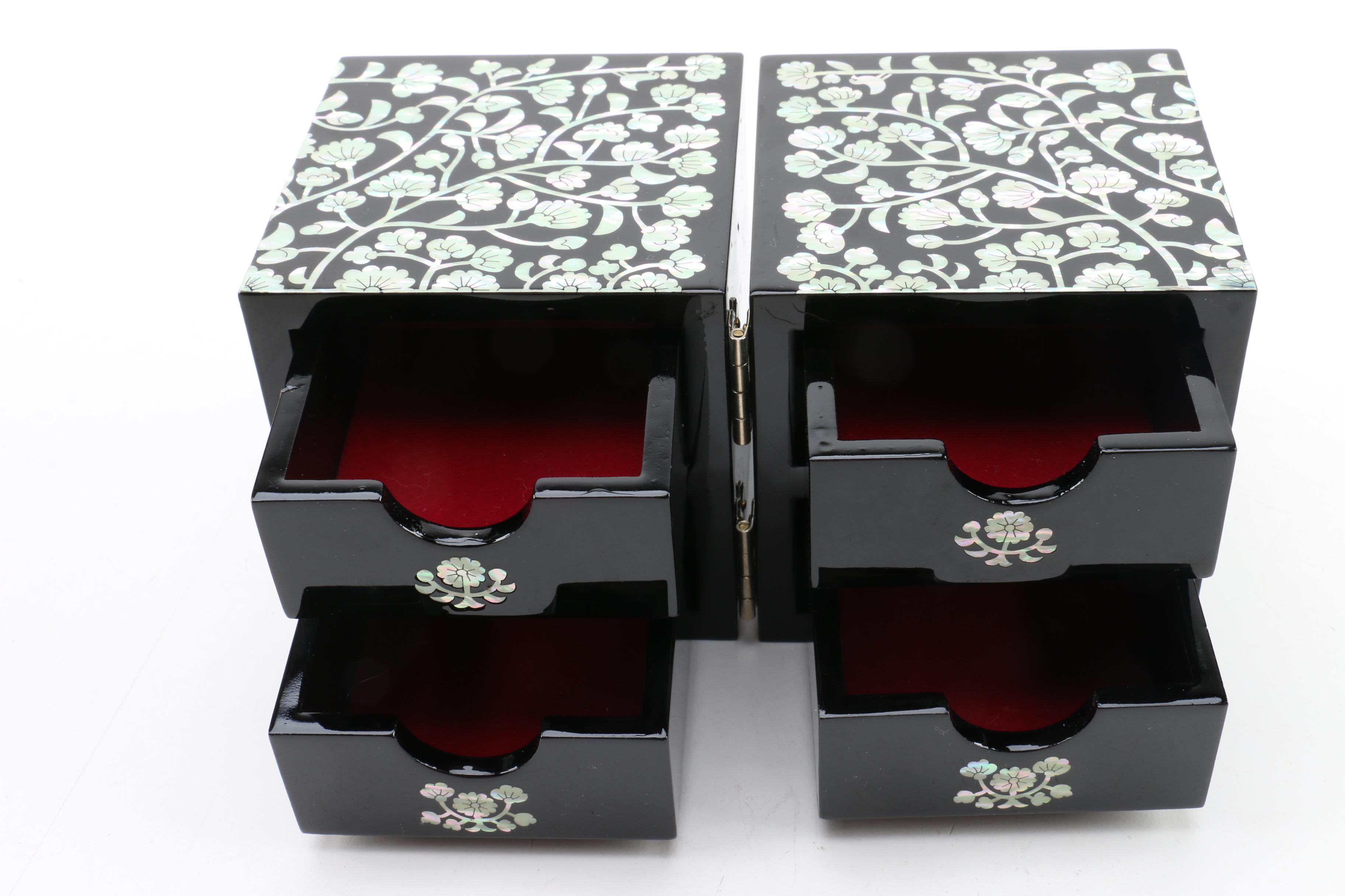 Lacquered Jewelry Box With Abalone Inlay