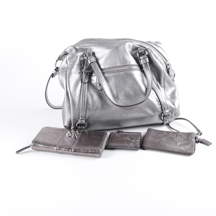 Coach Alexandra Metallic Leather Satchel Hobo with Wallets and Wristlet