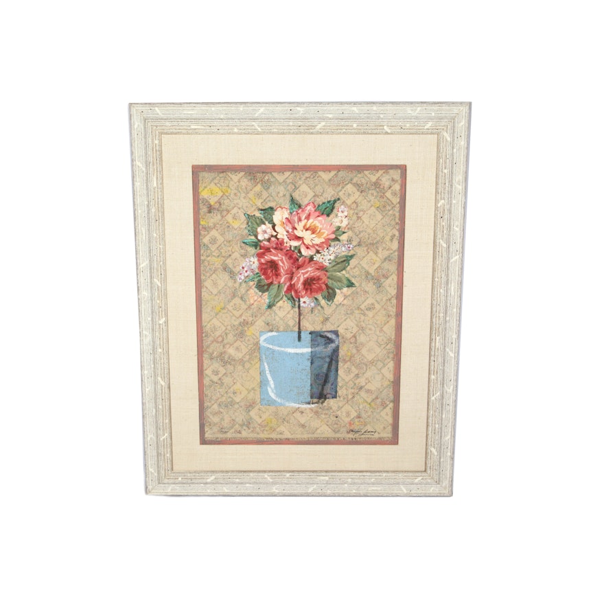 Jacques Lamy Mixed Media Painting of Floral Arrangement