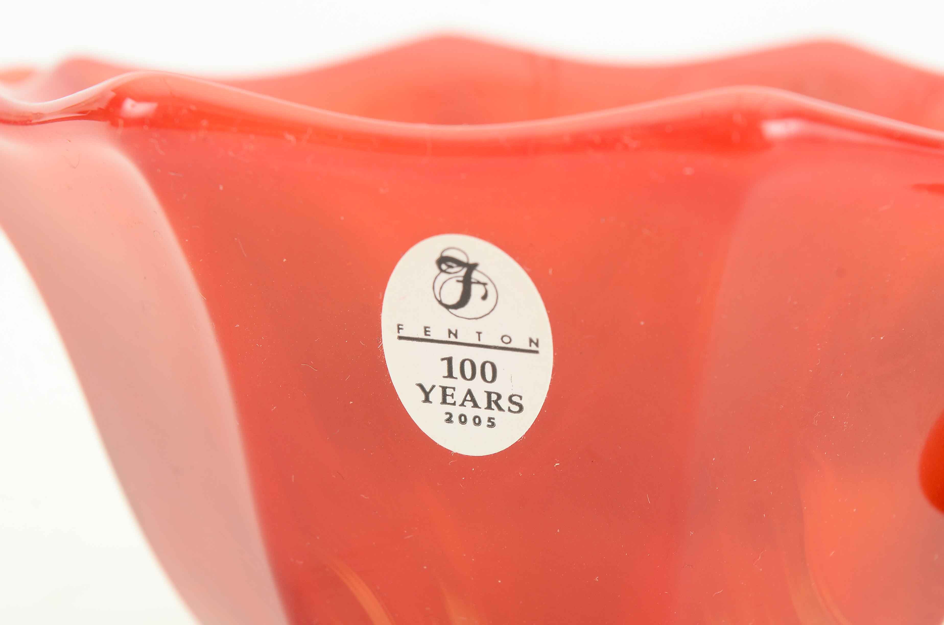 Signed Fenton 100th Anniversary Red Glass Bowl