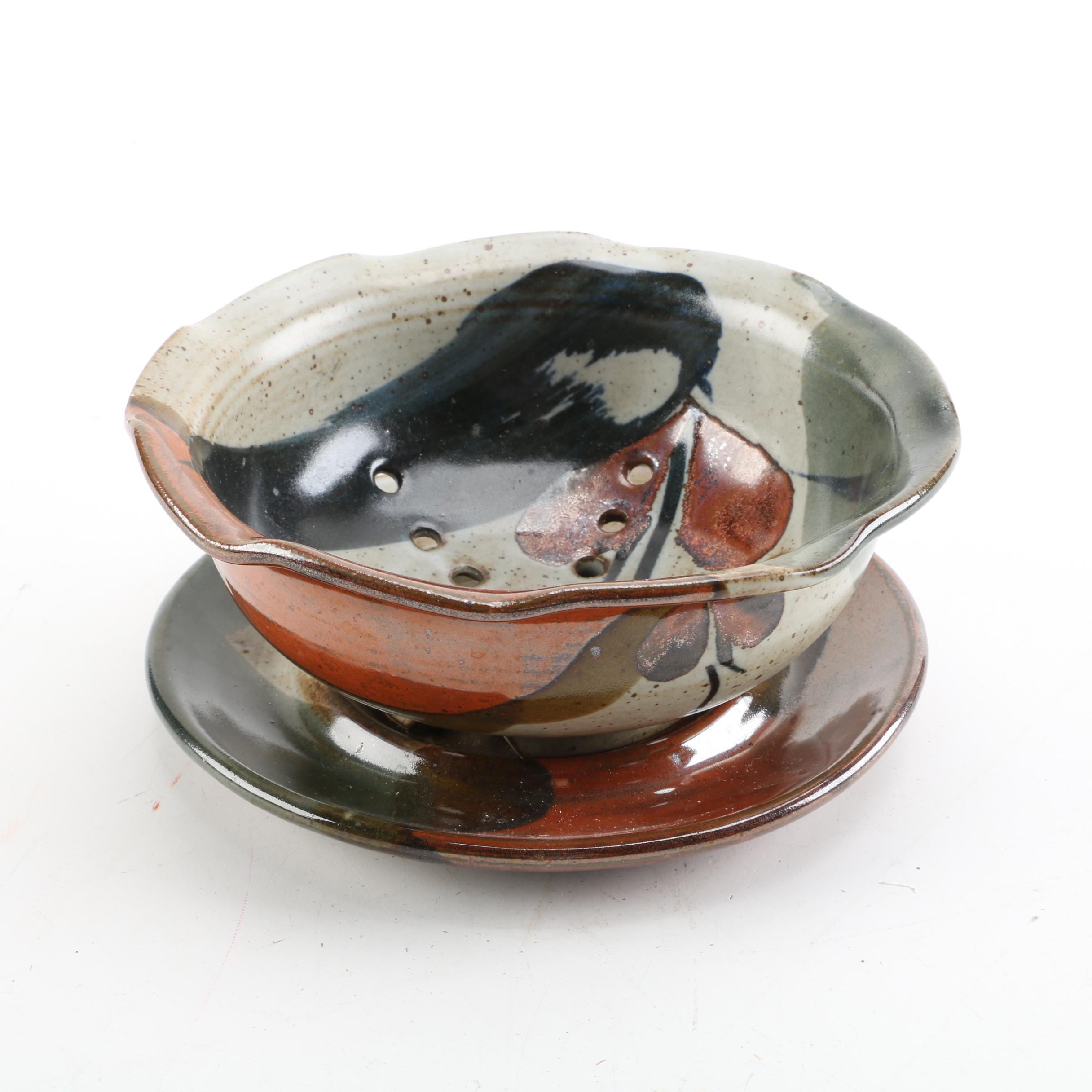Hand Thrown Stoneware Colander and Underplate