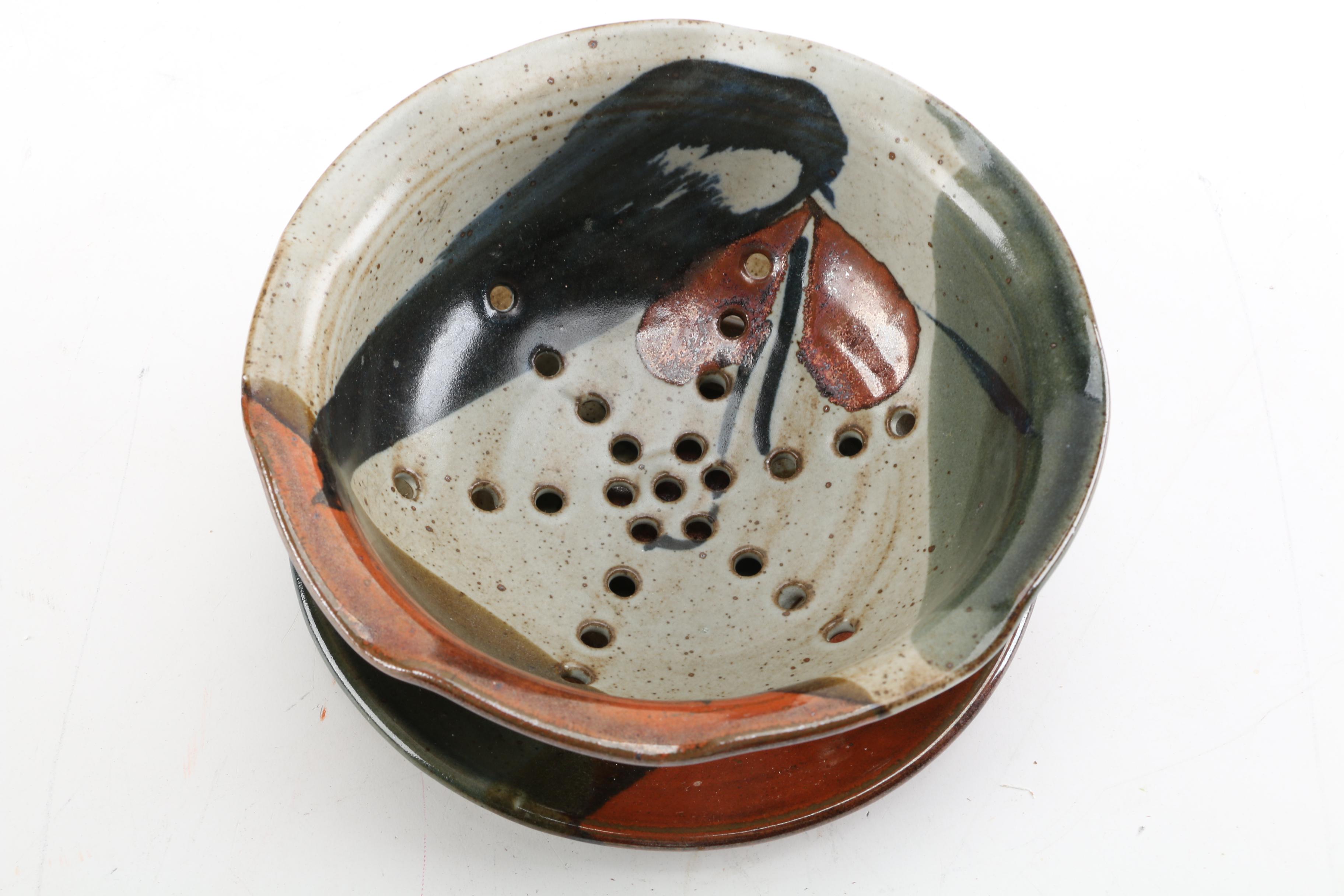 Hand Thrown Stoneware Colander and Underplate