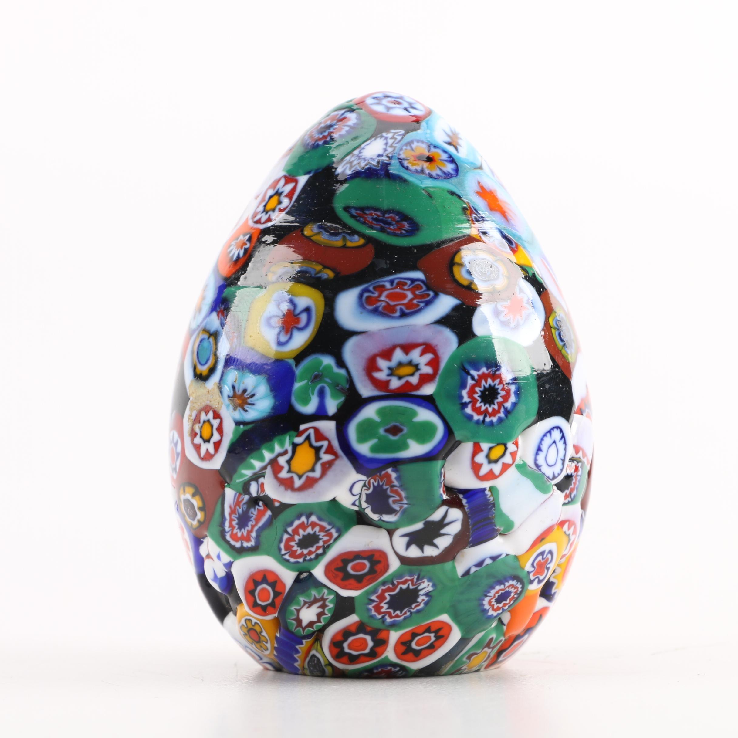 Hand-Made Millefiore Paperweight Egg