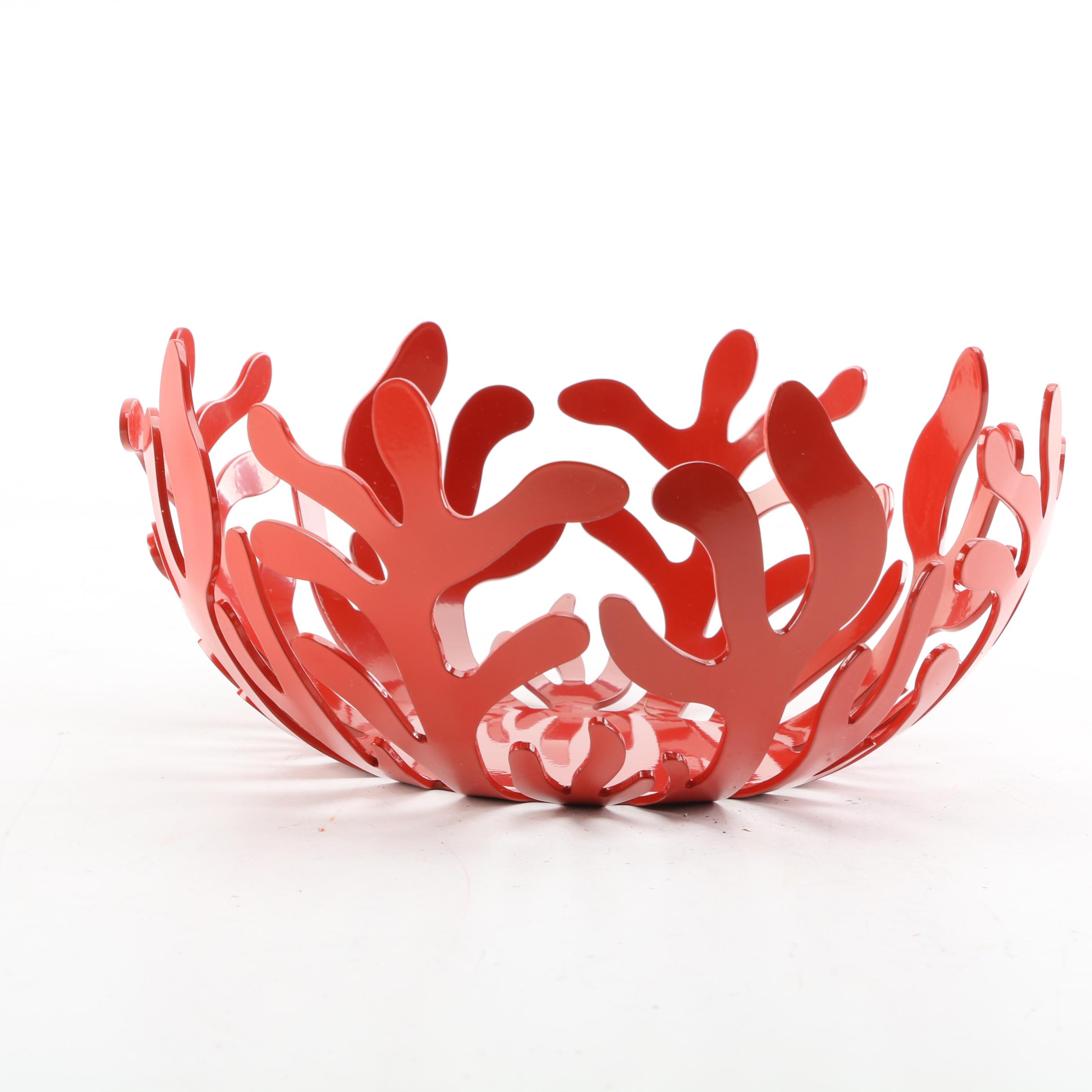 Italian Alessi "Mediterraneo" Red Coral Enameled Metal Fruit Bowl