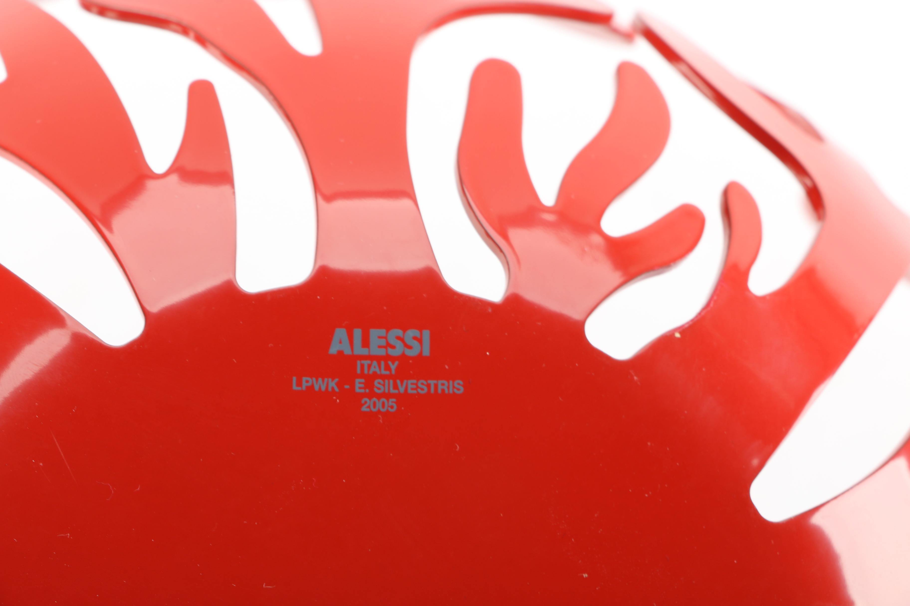 Italian Alessi "Mediterraneo" Red Coral Enameled Metal Fruit Bowl