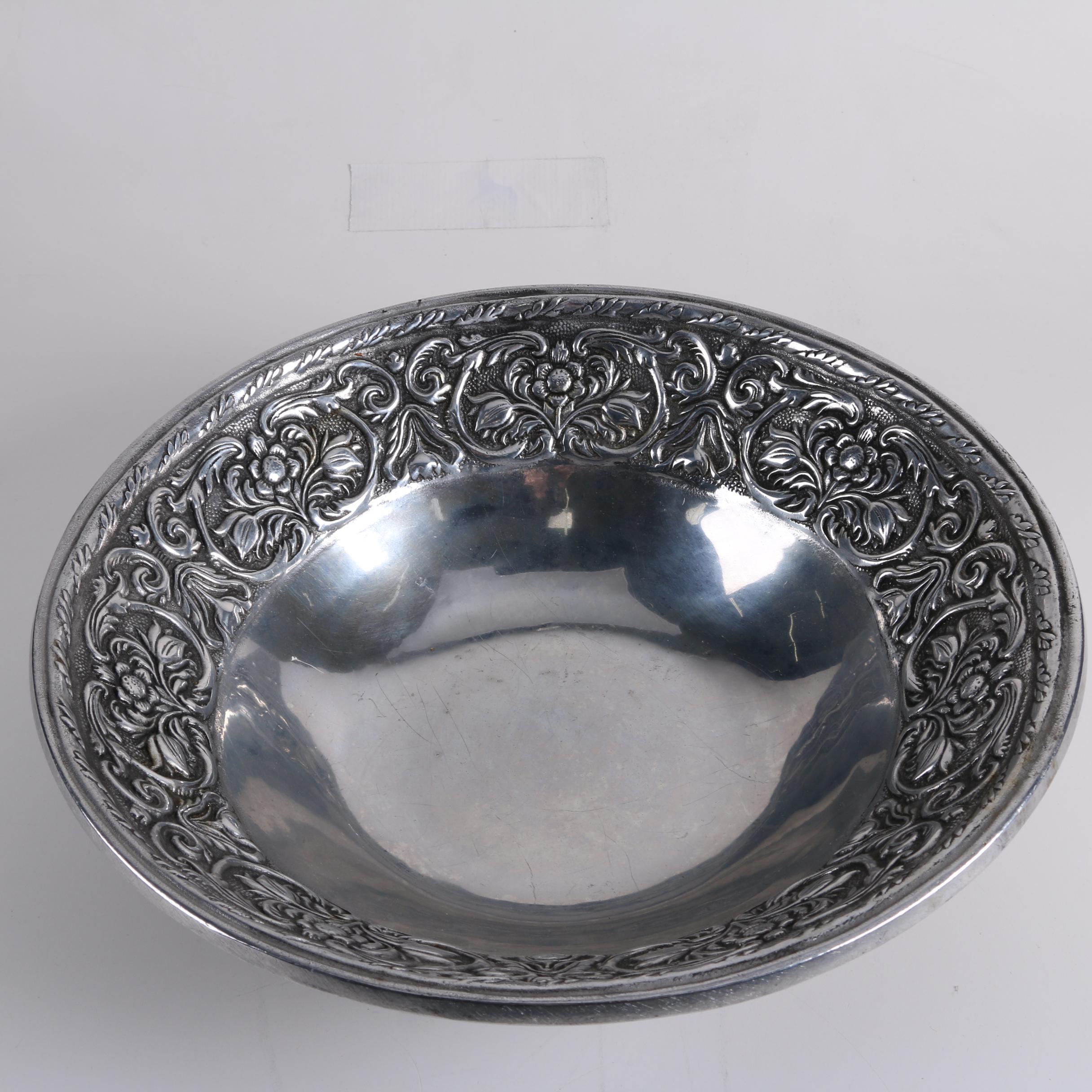 Silver-tone Embossed Metal Bowl