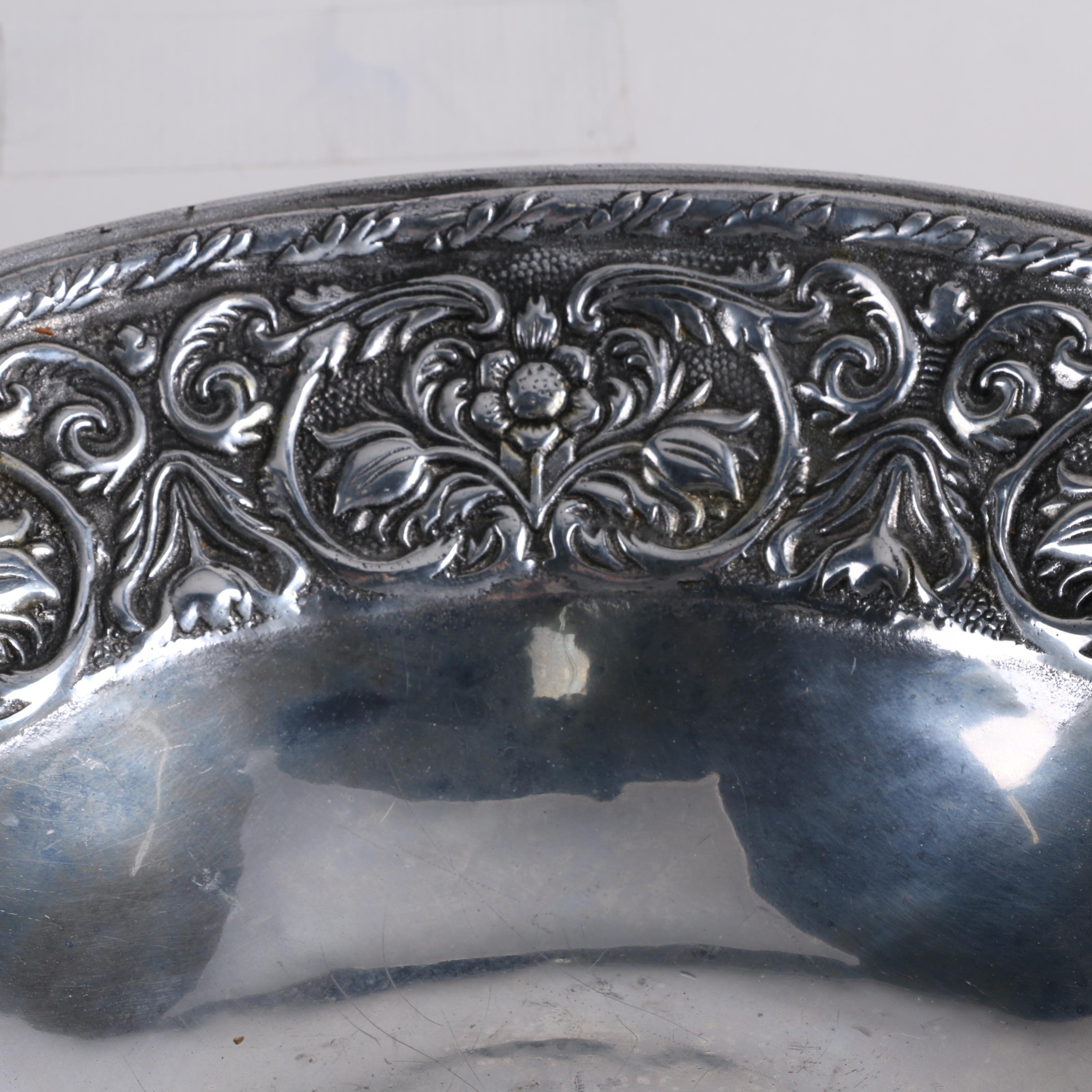 Silver-tone Embossed Metal Bowl