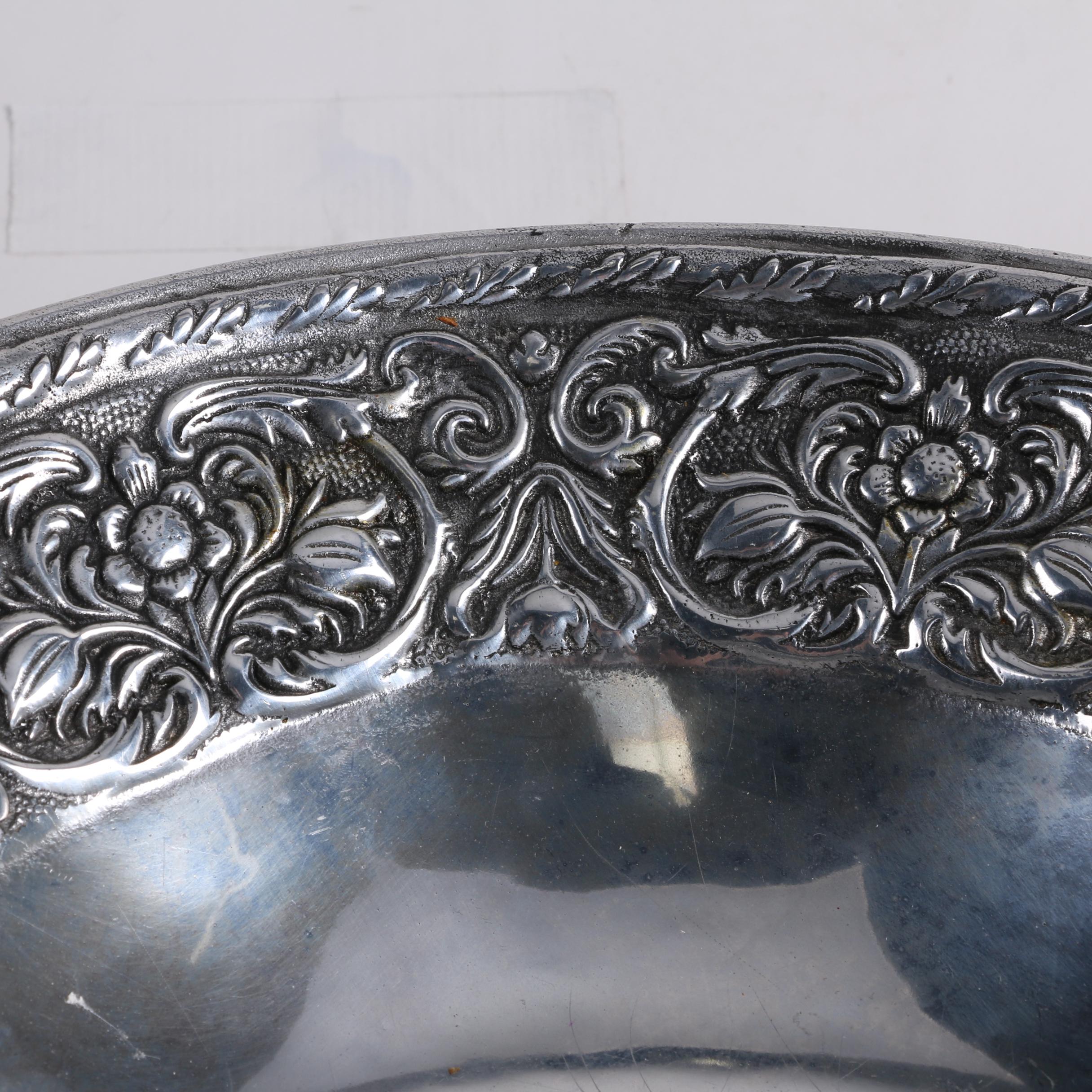 Silver-tone Embossed Metal Bowl