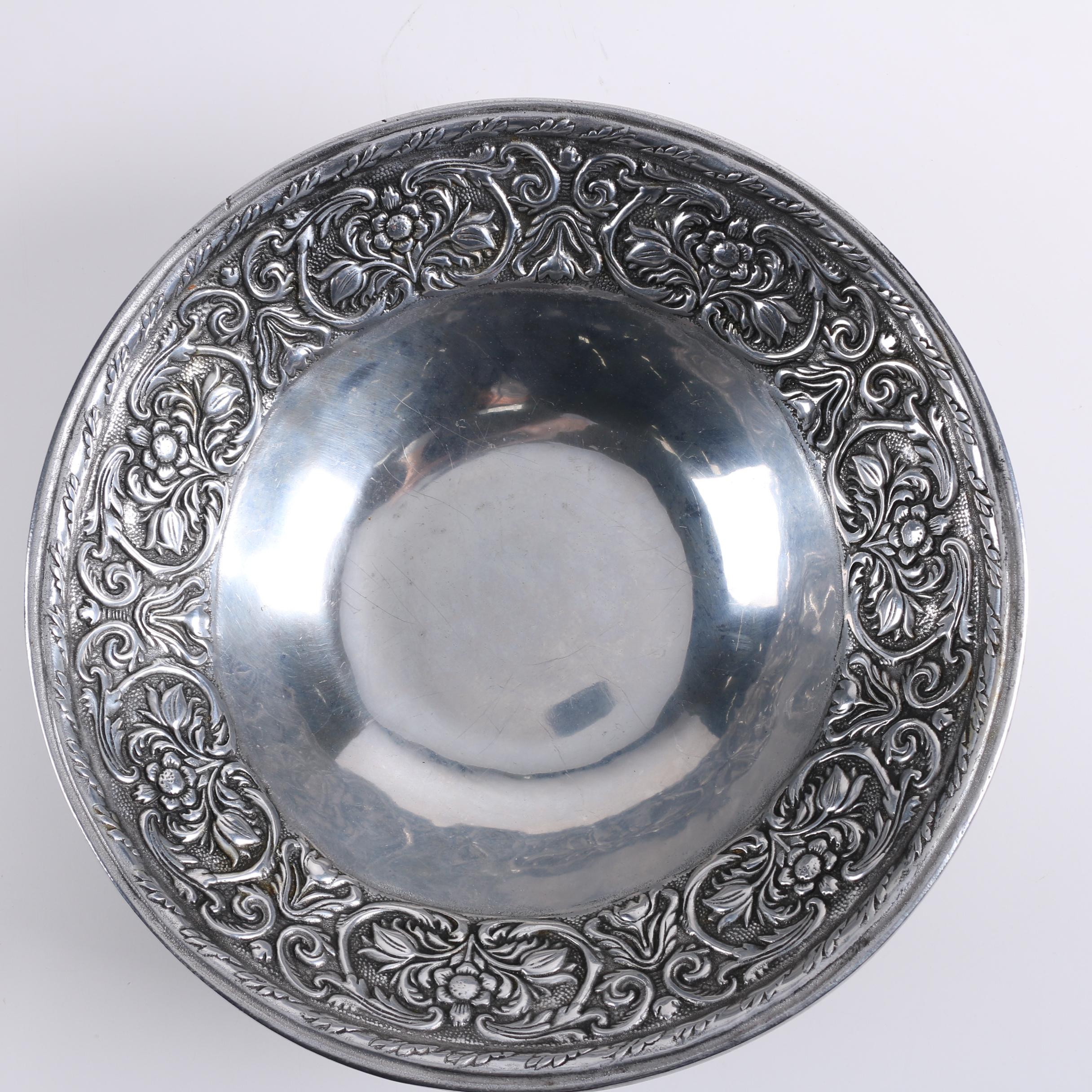 Silver-tone Embossed Metal Bowl