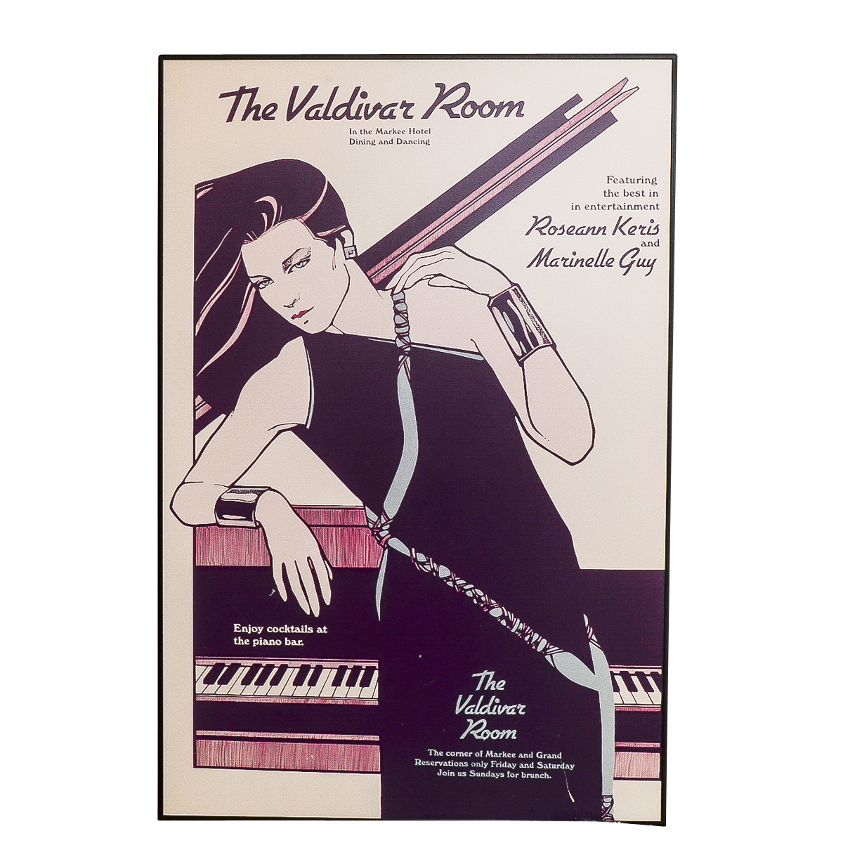 "L.A Law" Prop Poster "The Valdivar Room" Piano Lounge In Style of Patrick Nagel