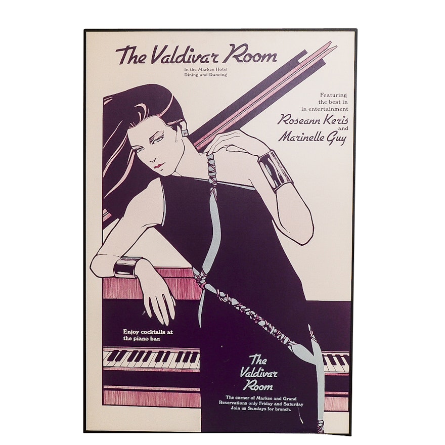 "L.A Law" Prop Poster "The Valdivar Room" Piano Lounge In Style of Patrick Nagel