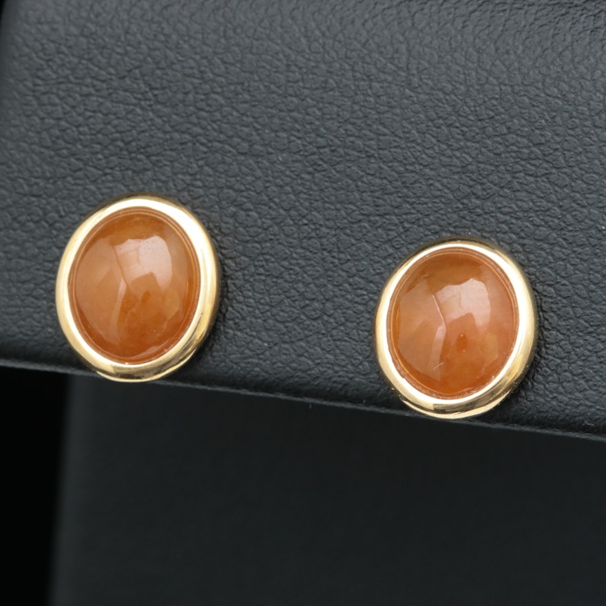 14K Yellow Gold and Orange Jadeite Earrings