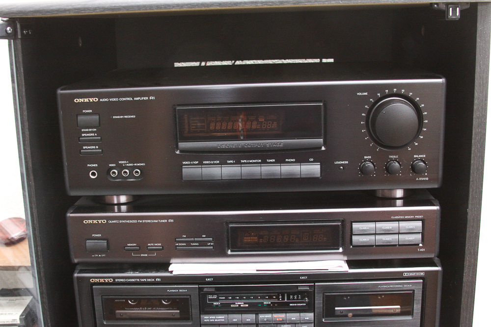 Onkyo Stereo System, Tower Speakers and Cabinet