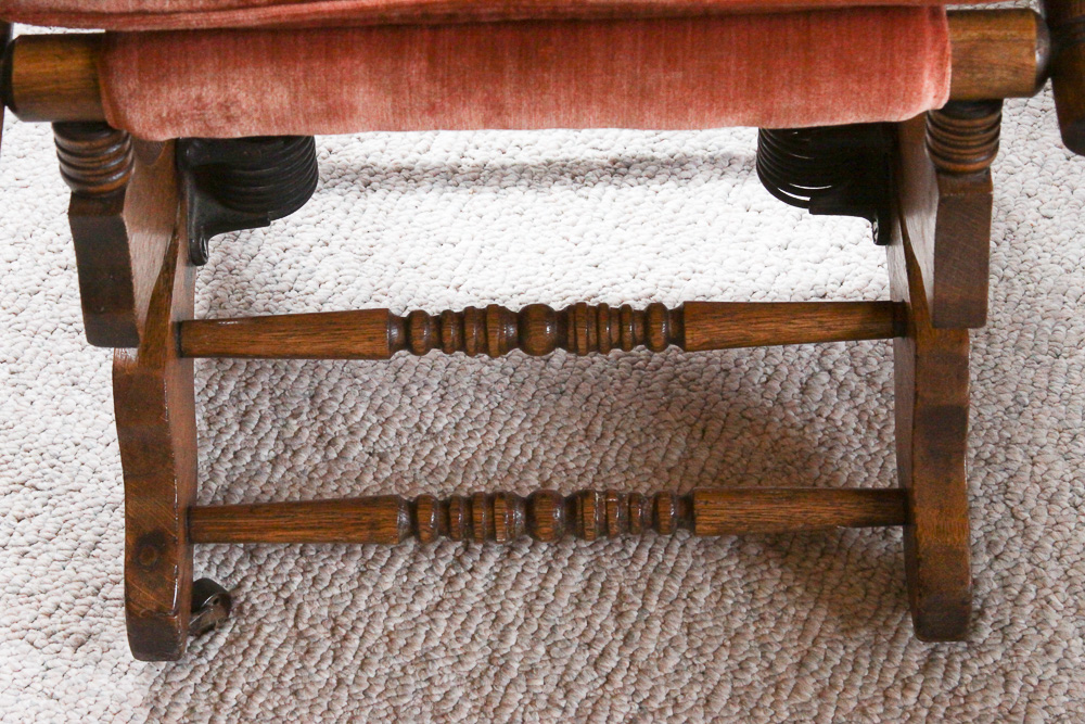 Antique Victorian Eastlake Upholstered Oak Platform Rocking Chair