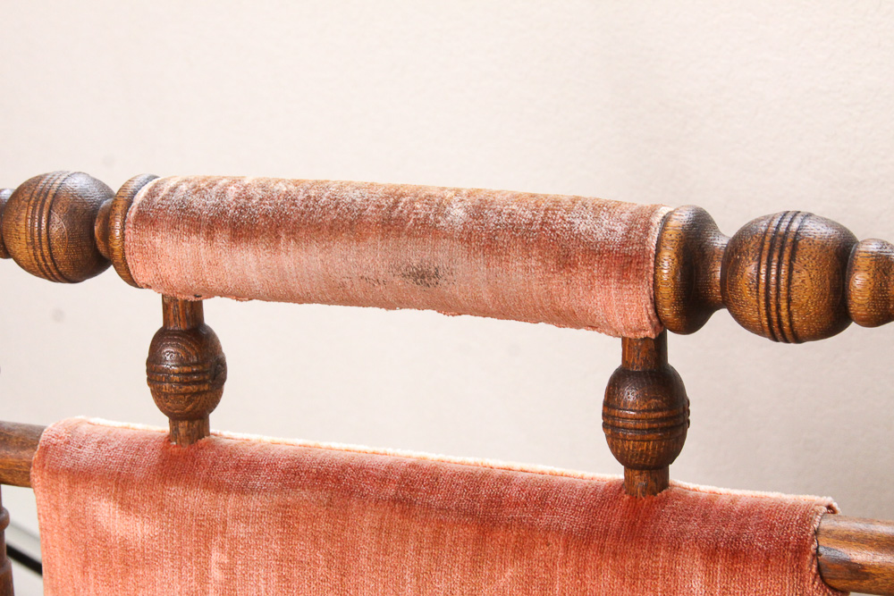 Antique Victorian Eastlake Upholstered Oak Platform Rocking Chair