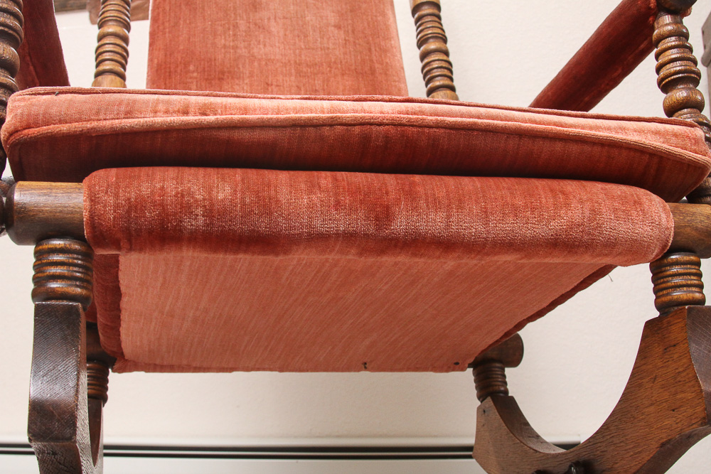 Antique Victorian Eastlake Upholstered Oak Platform Rocking Chair