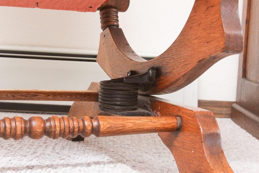 Antique Victorian Eastlake Upholstered Oak Platform Rocking Chair