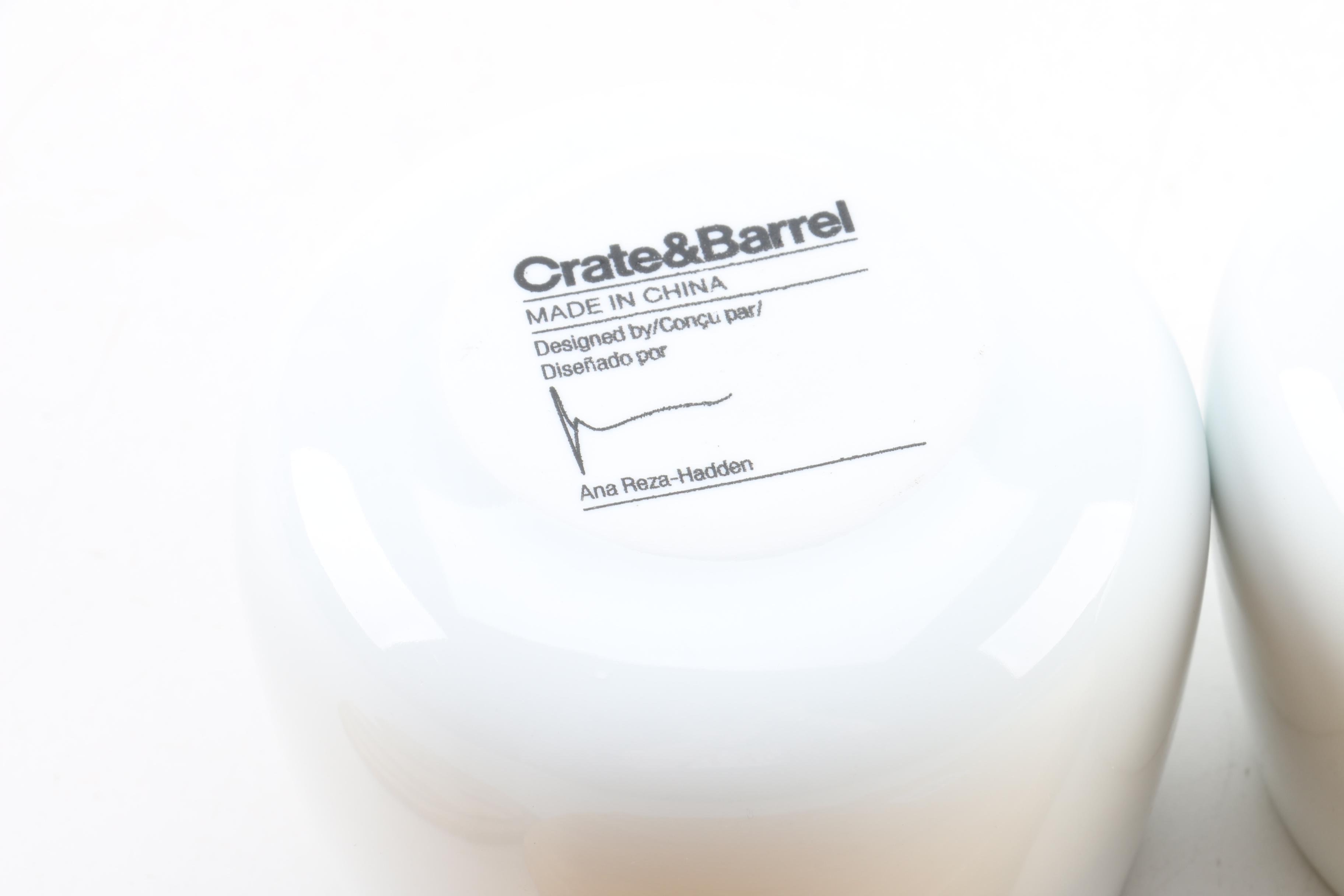 Crate & Barrel "Archive Blue" Place Setting and Wood Accented Sauce Serving Set